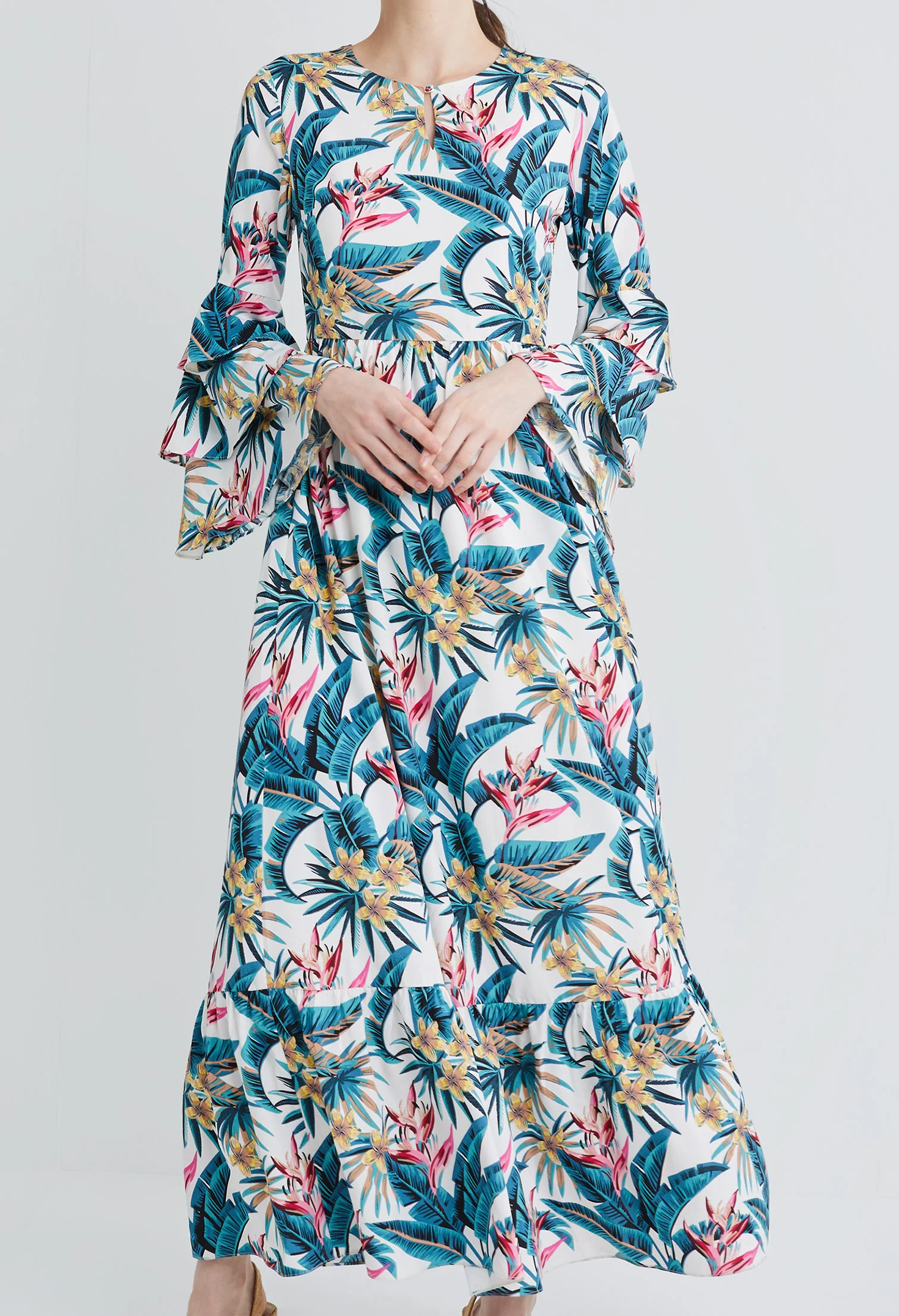 Tropical Vacay Ruffled Sleeve Dress