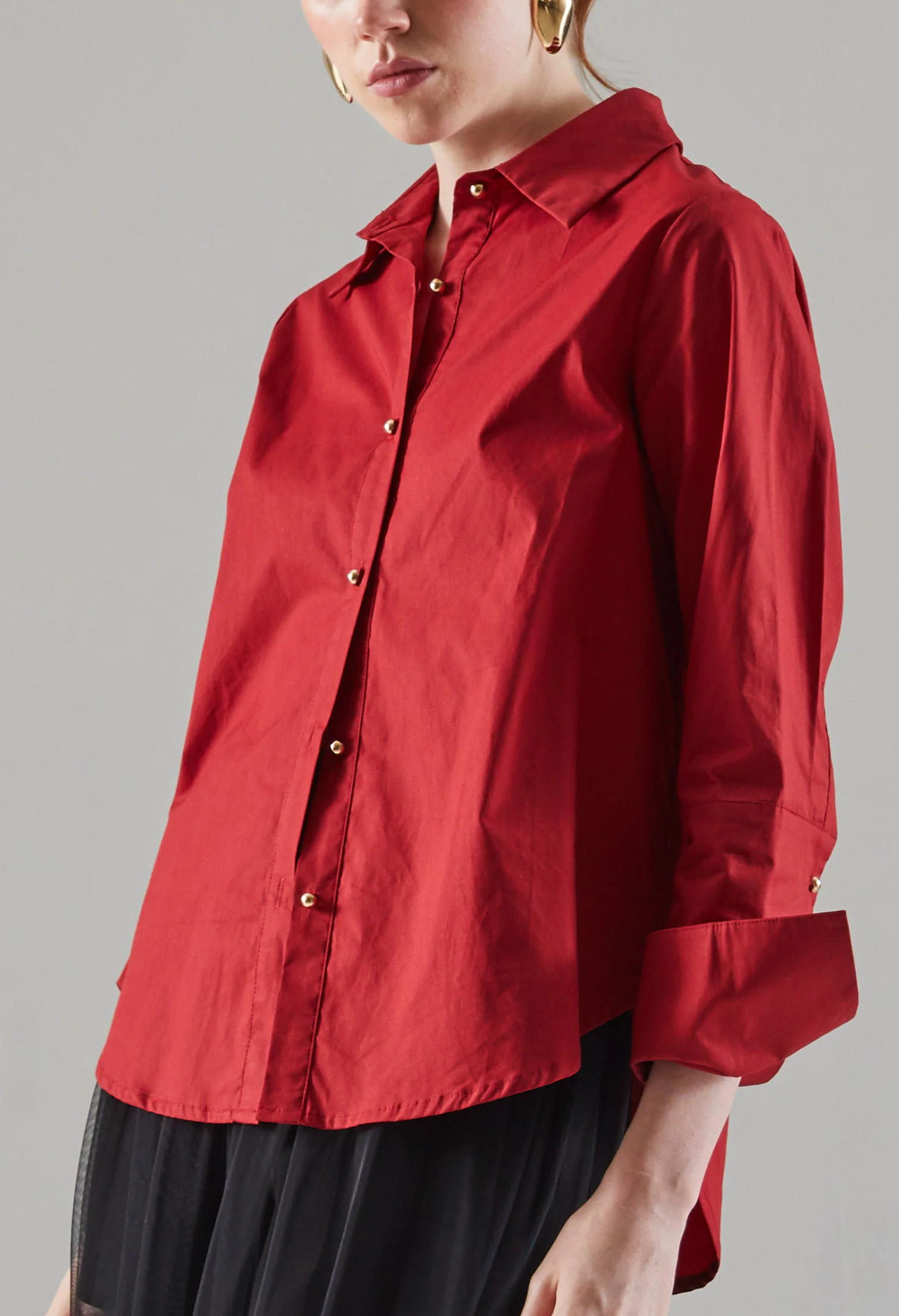 Slick Metallic Button Blouse