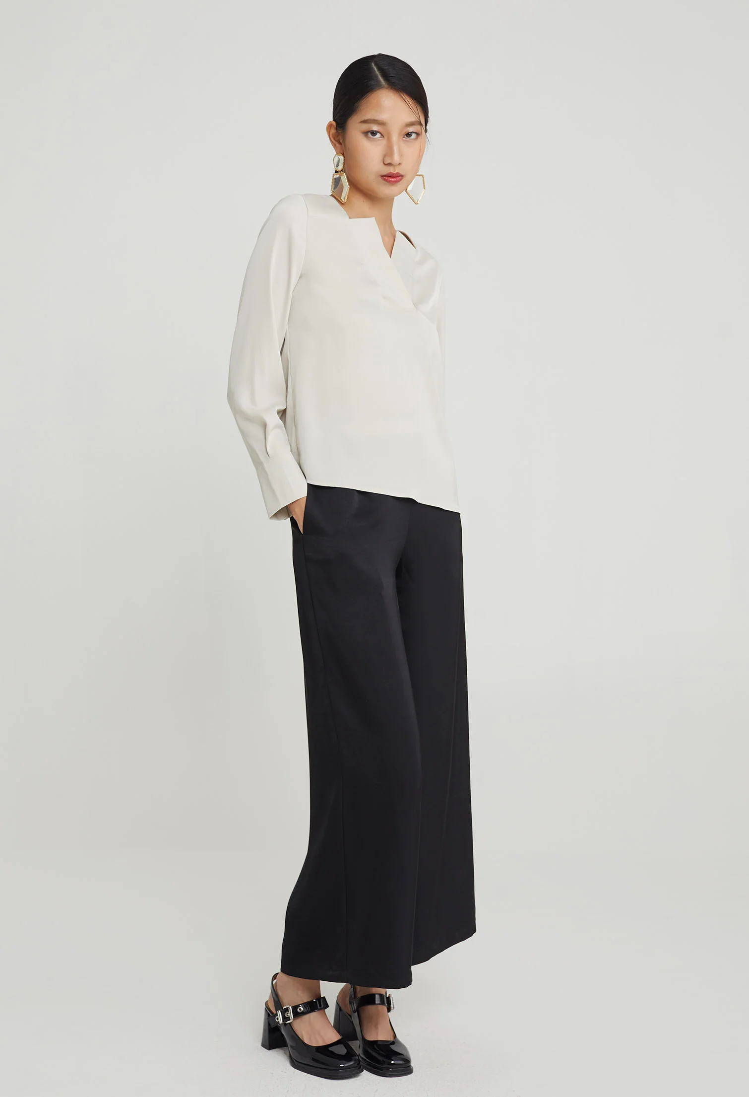 Duchess Satin Reversed Collar Top