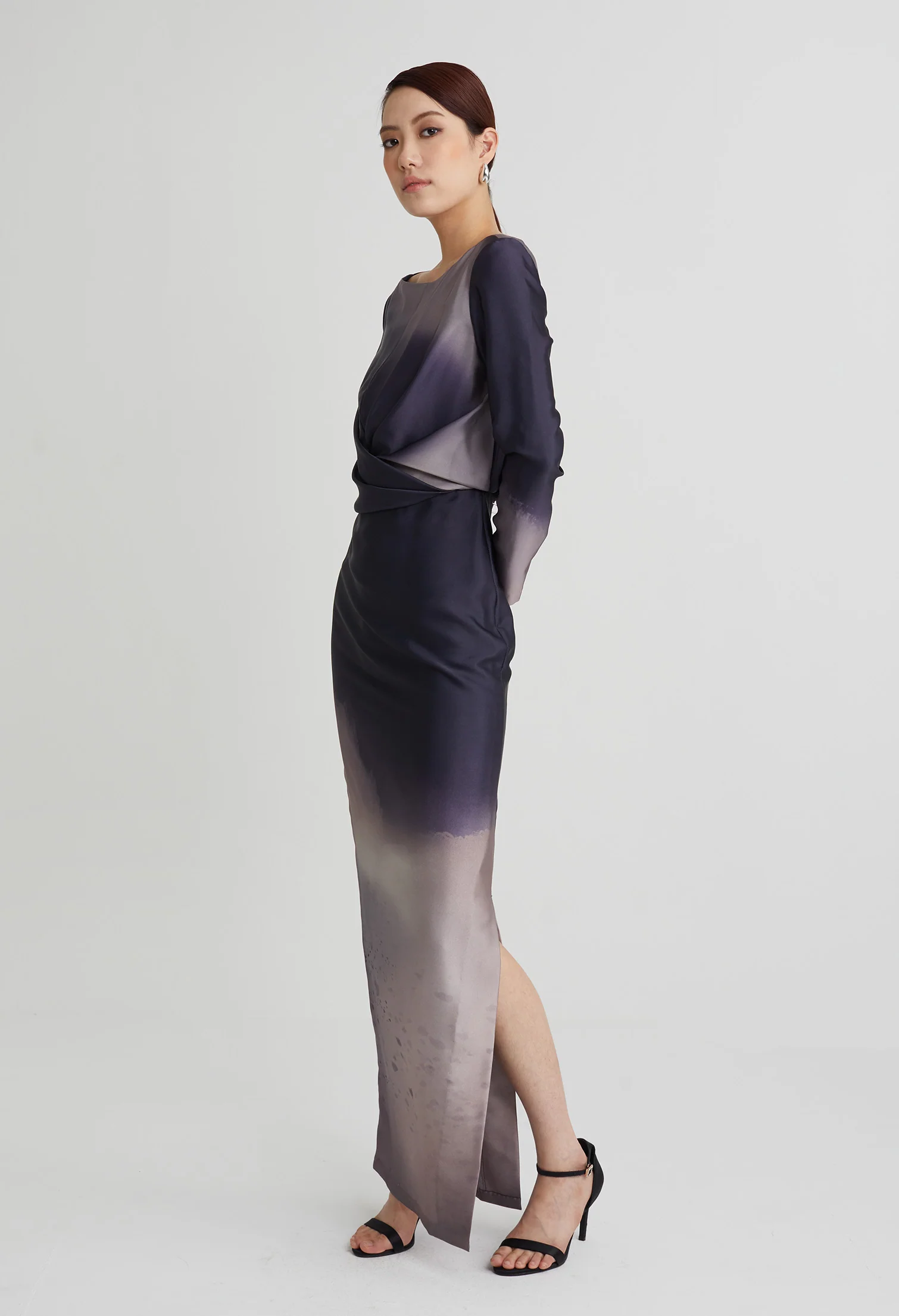 nichii X NURITA HARITH Gradient Indigo Draped Slit Dress