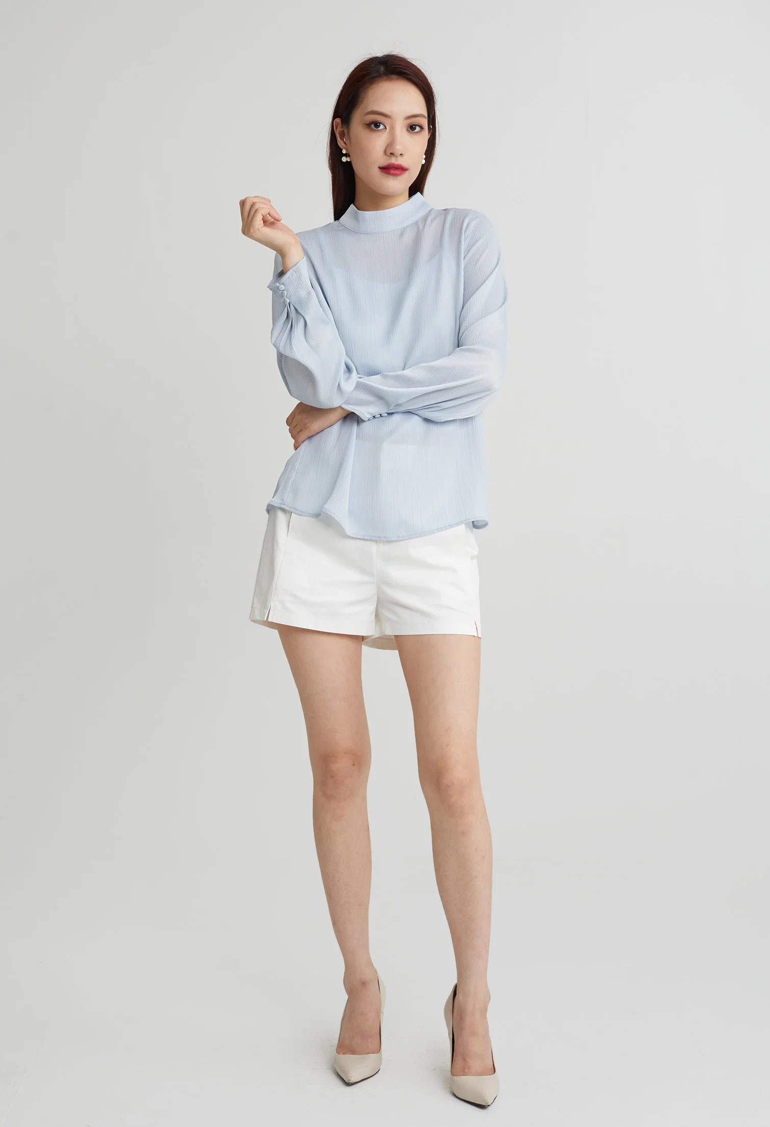 Double Lining Mock Neck Top