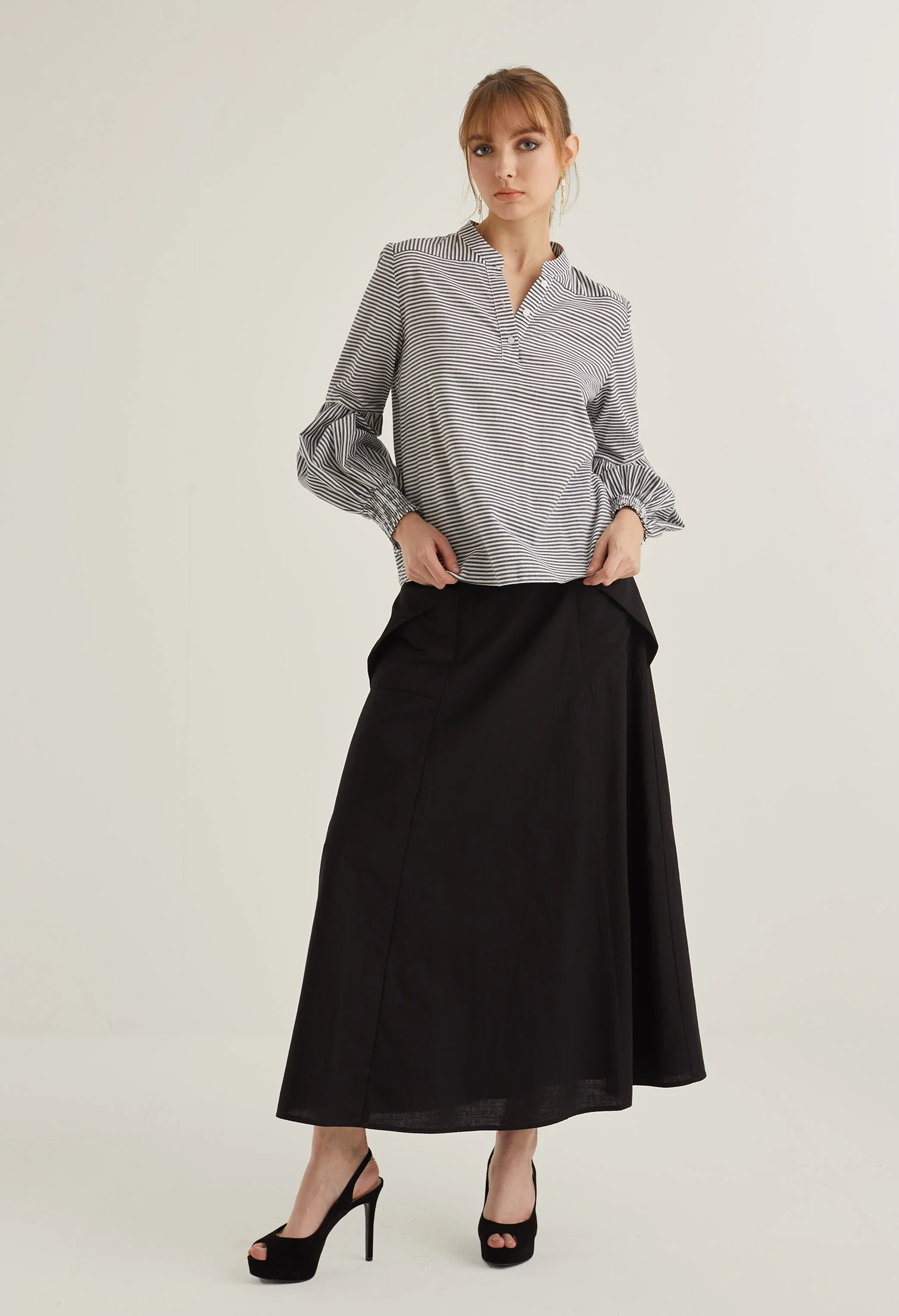 Balloon Sleeve Striped Blouse