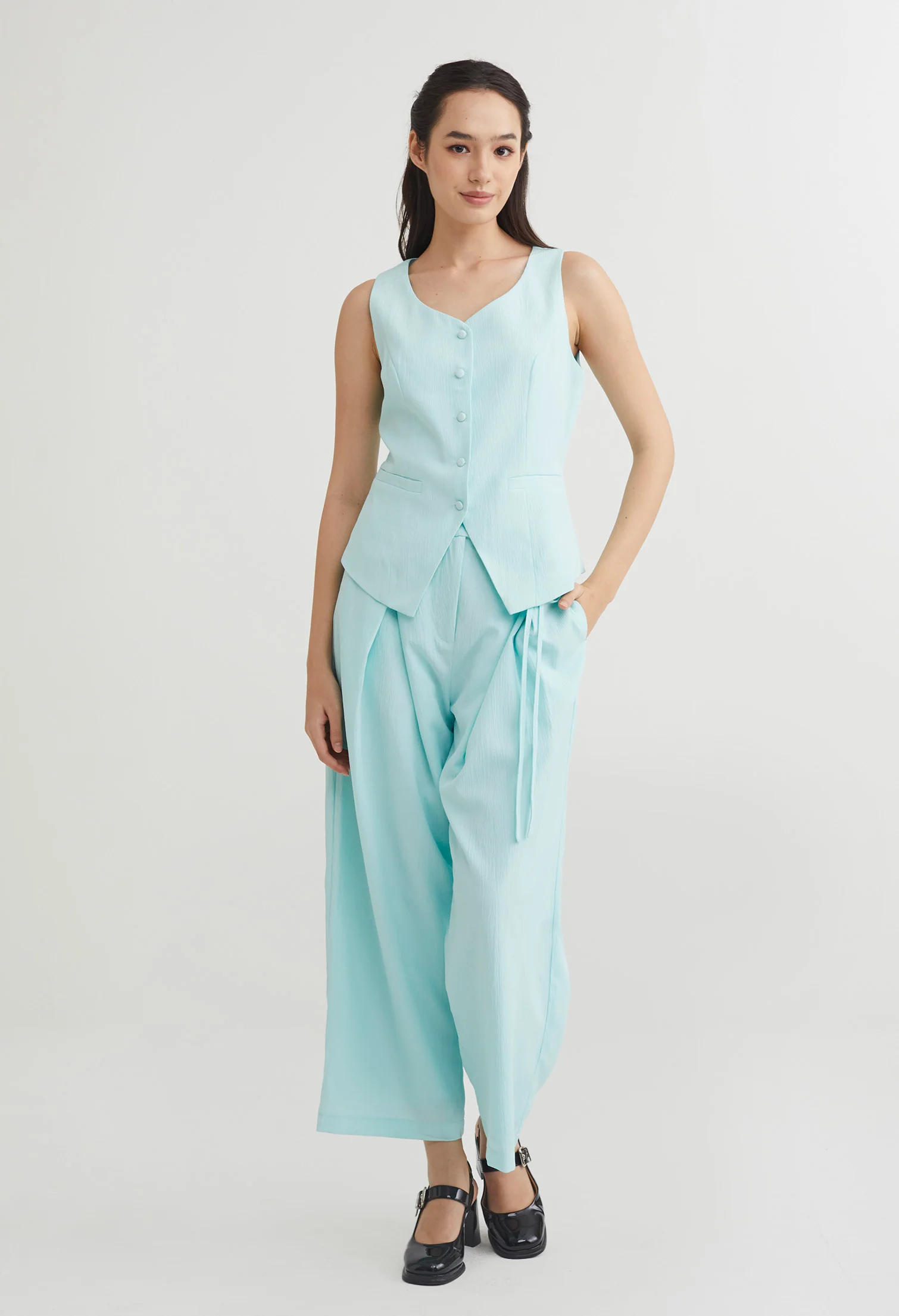 Foldover Pleat Straight Smart Pants