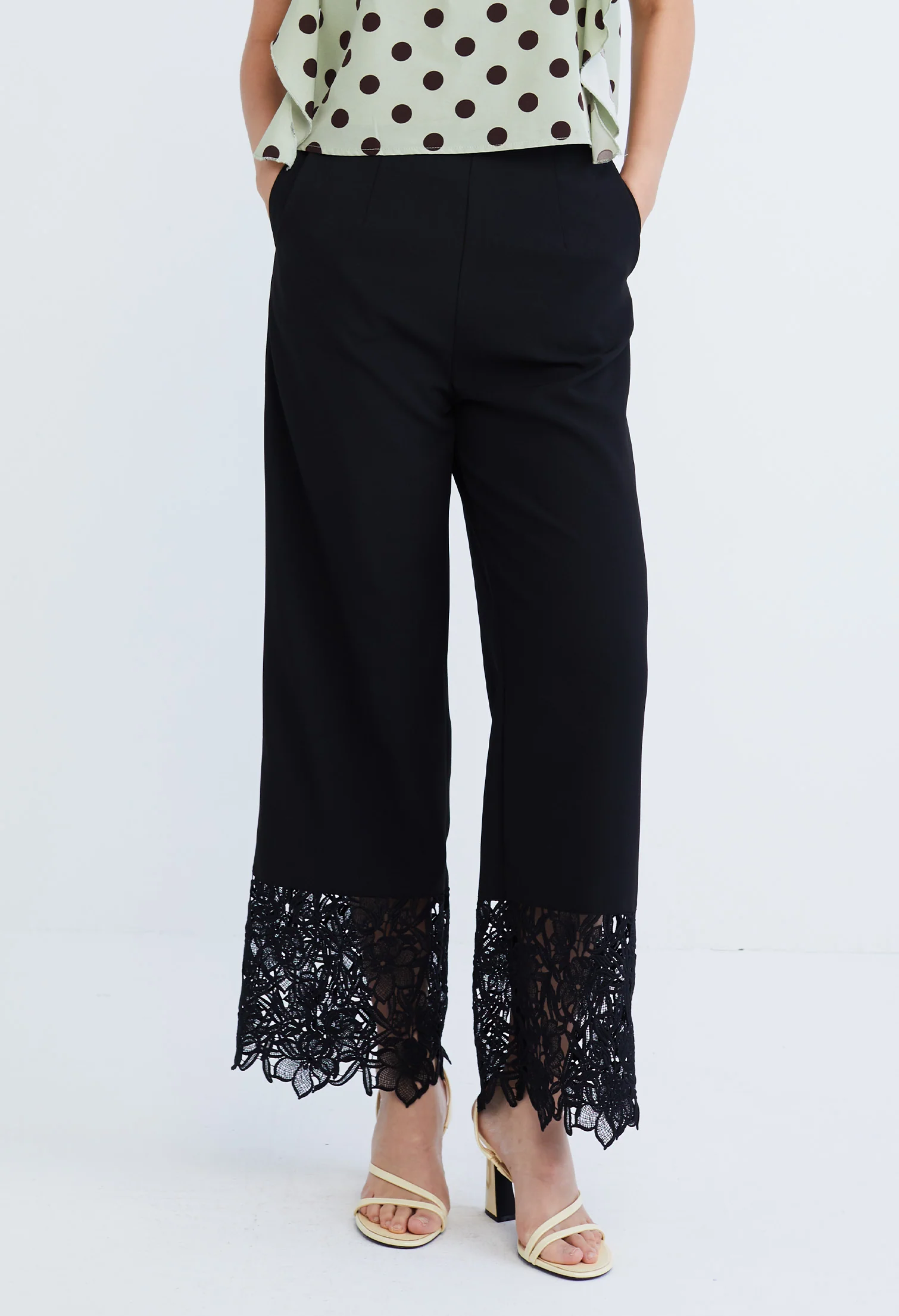 Peekaboo Guipure Lace Hemmed Straight Cut Pants