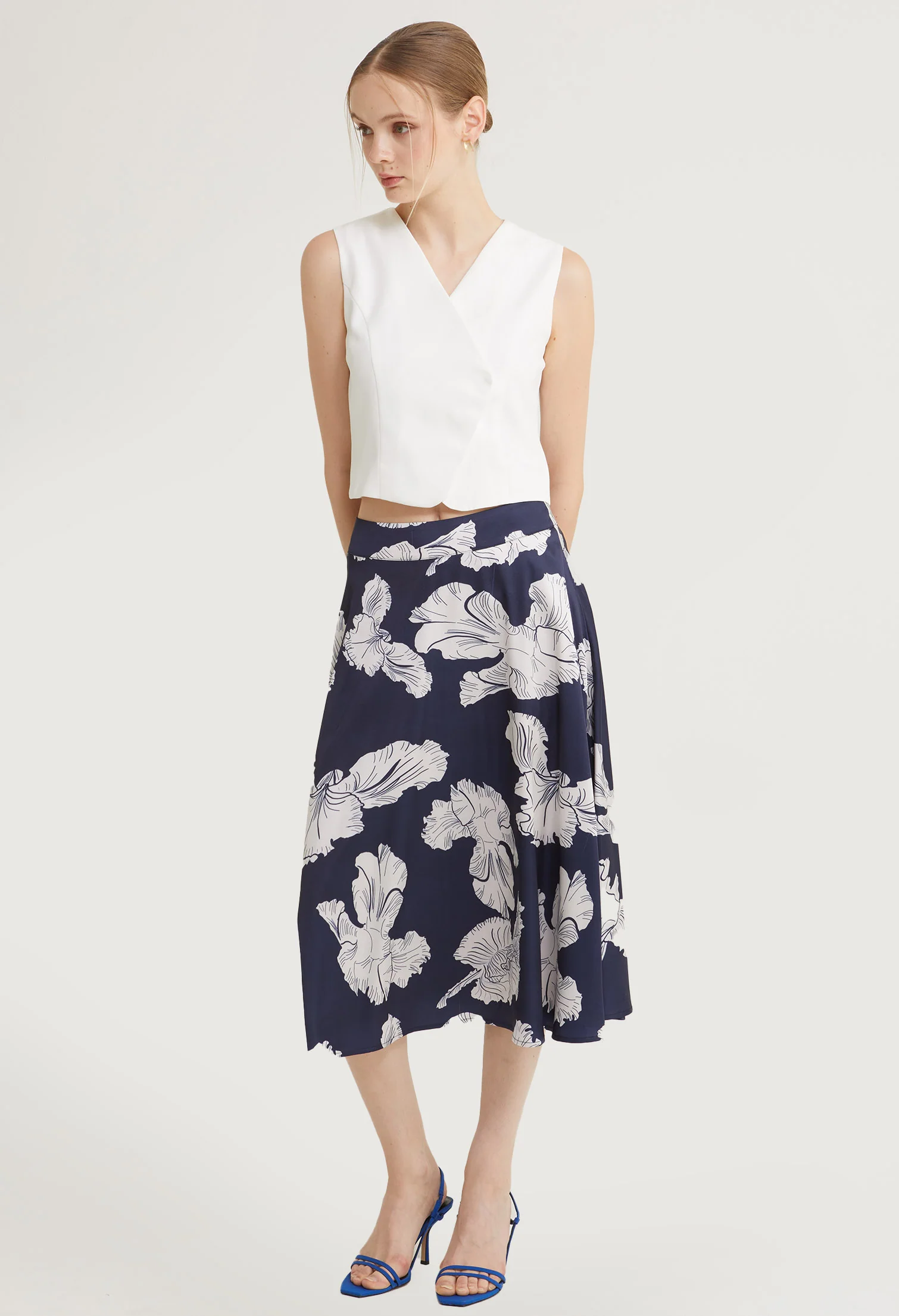Satin Petal Midi Skirt