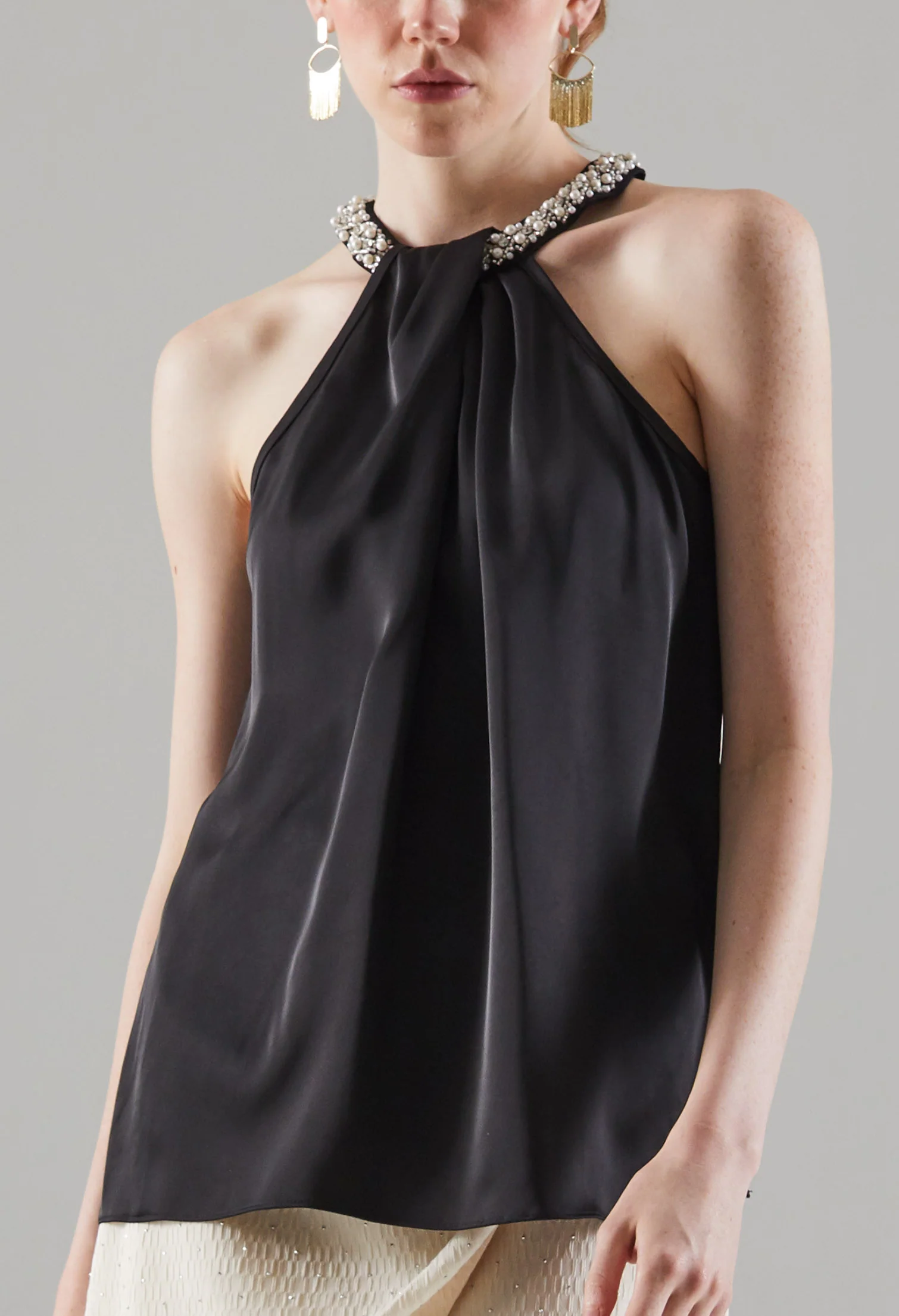 Satin Pearly Sleeveless Top