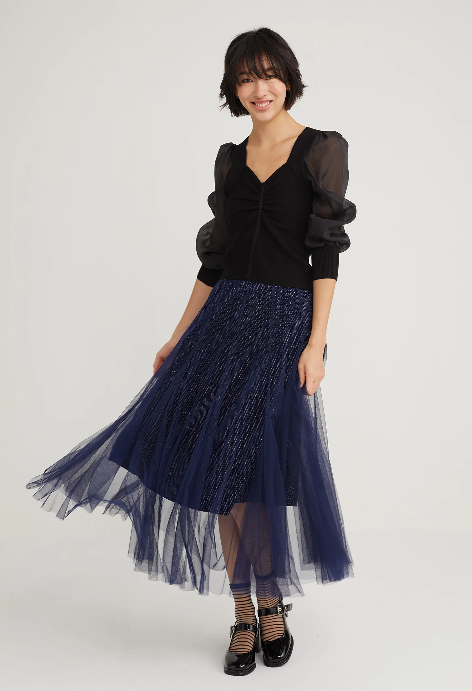 Sheer Balloon Sleeve Princess Blouse