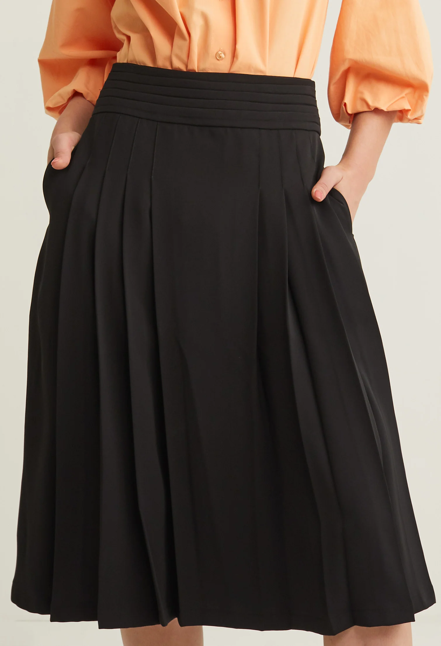 Classic Pleated A-Line Midi Skirt