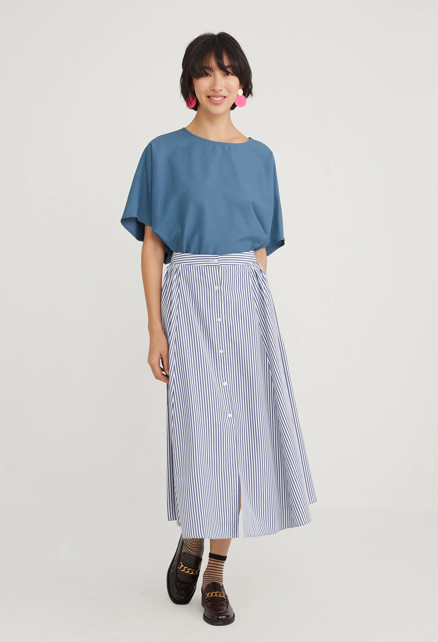 Picnic Striped Midi Skirt