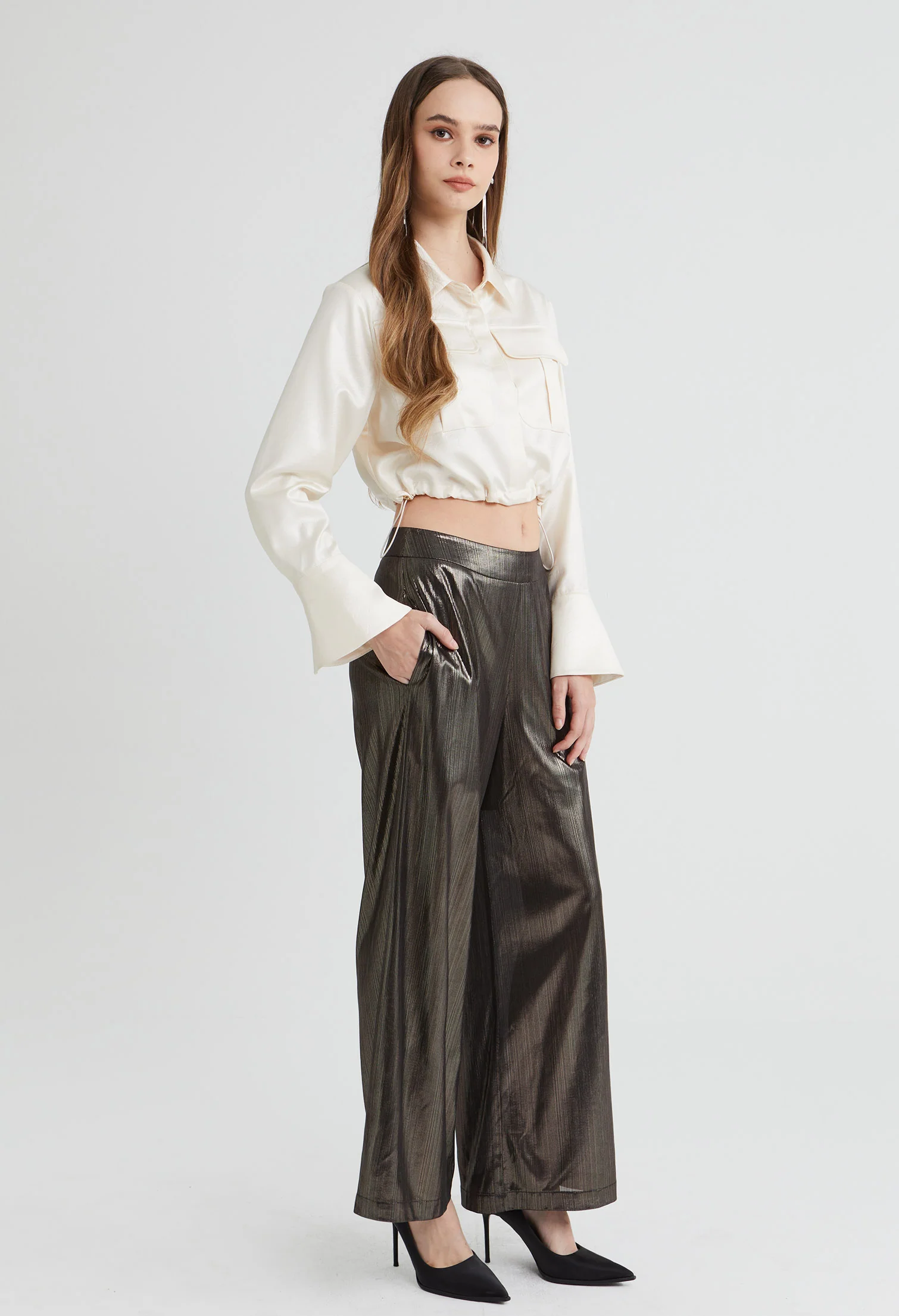 Textured Satin Pants