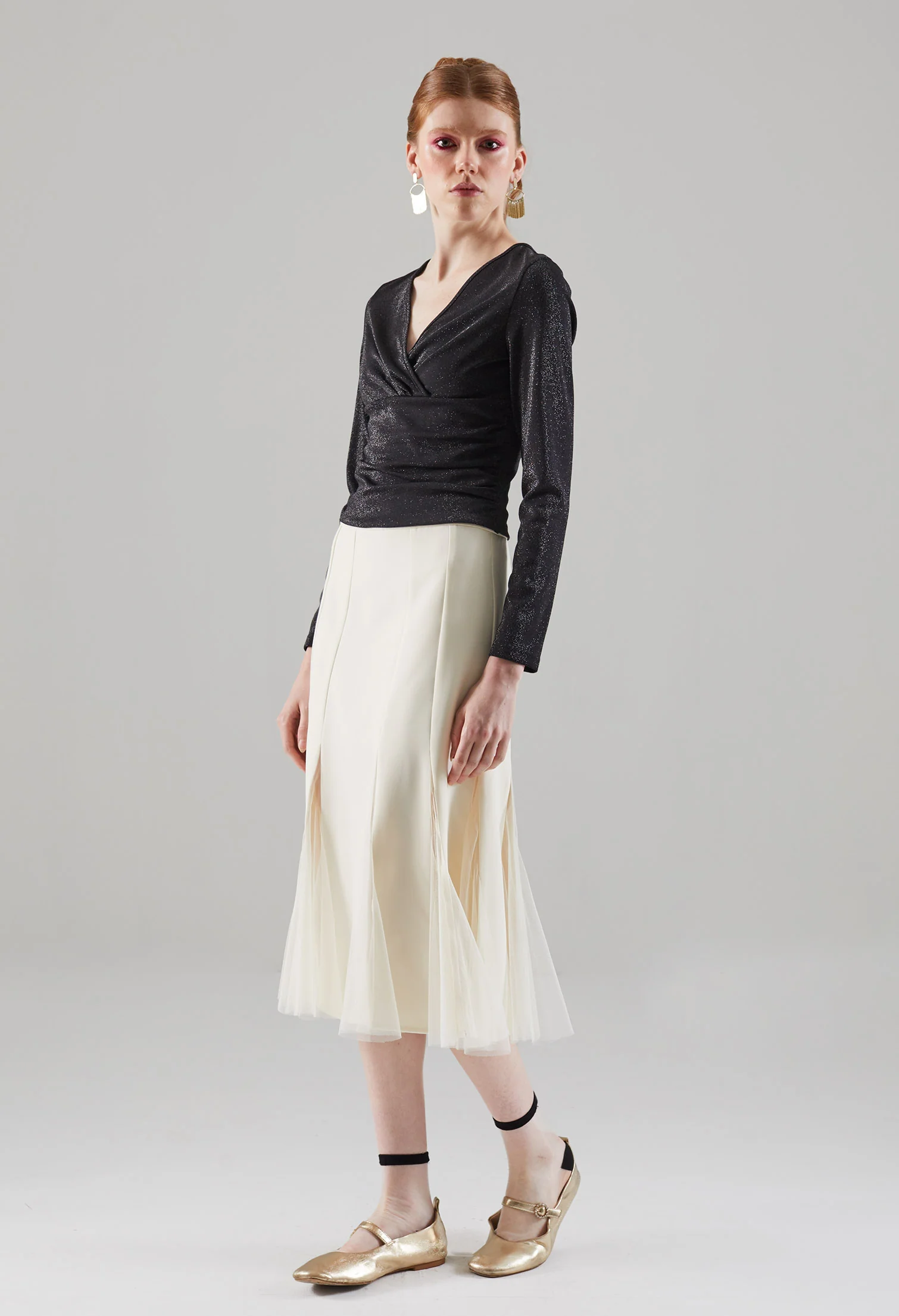 Glittery Surplice Neckline Top