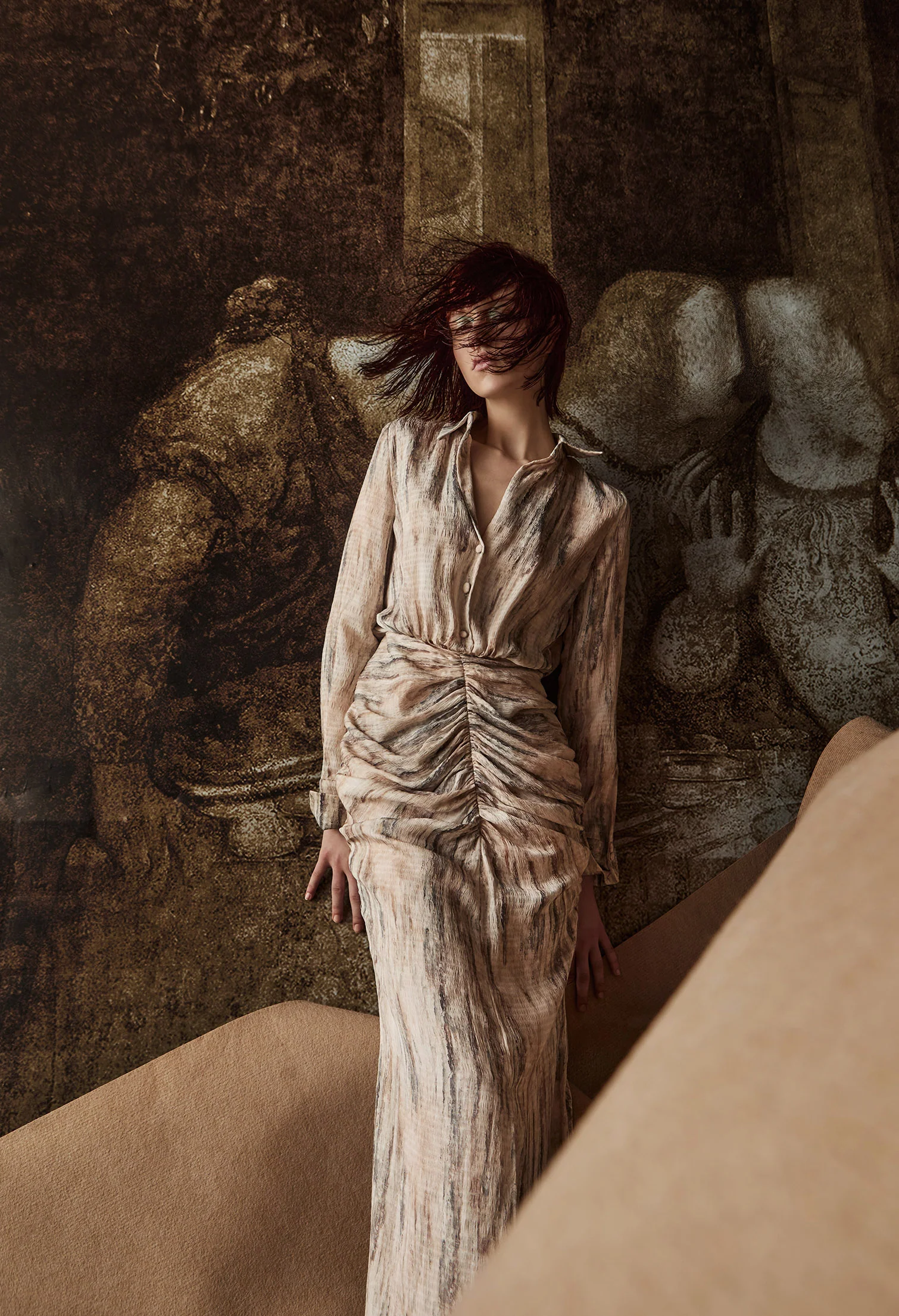 nichii X NURITA HARITH Patterned Ruched Front Collared Maxi Dress