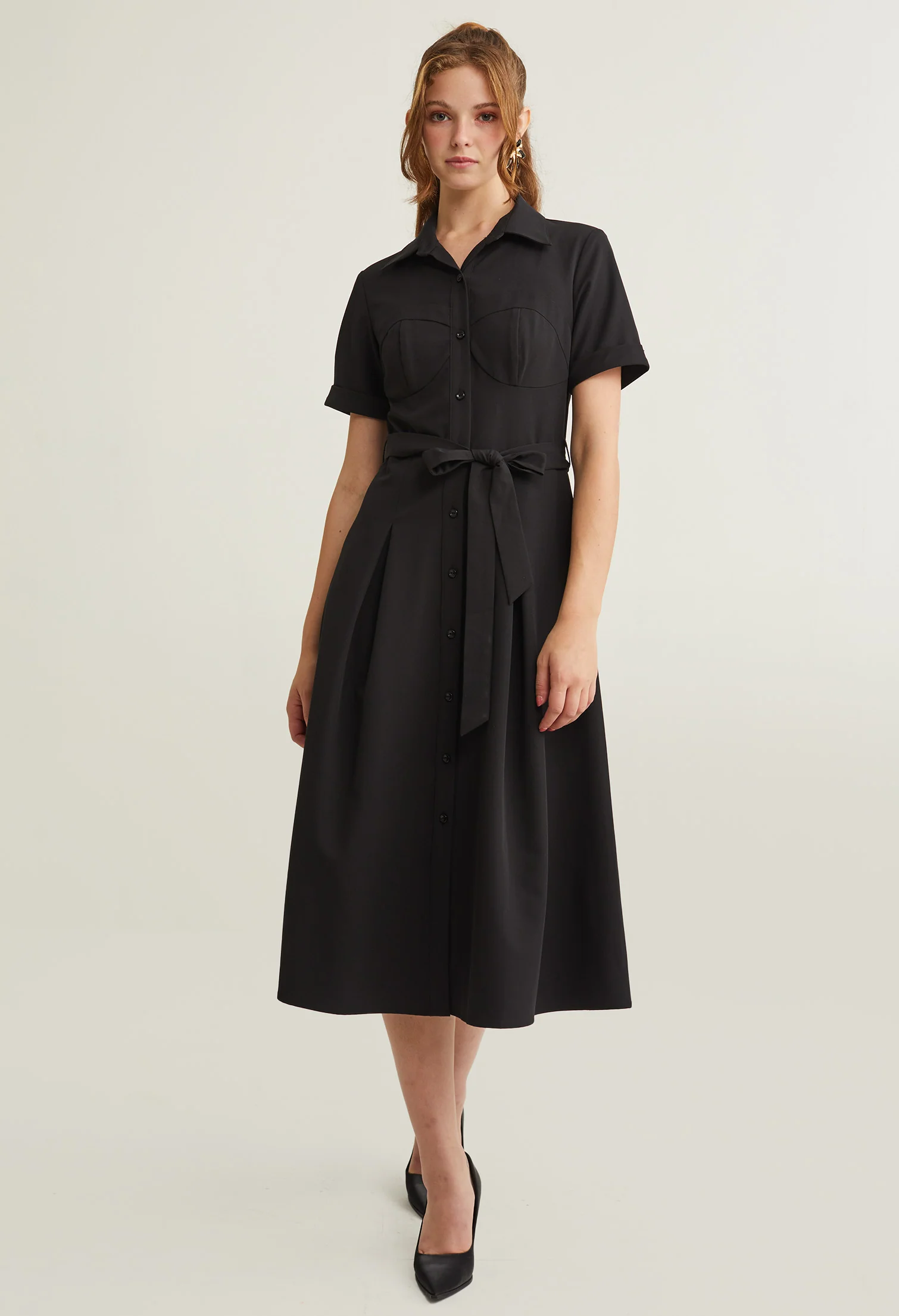 Casual Button Up Wide Pleated Dress