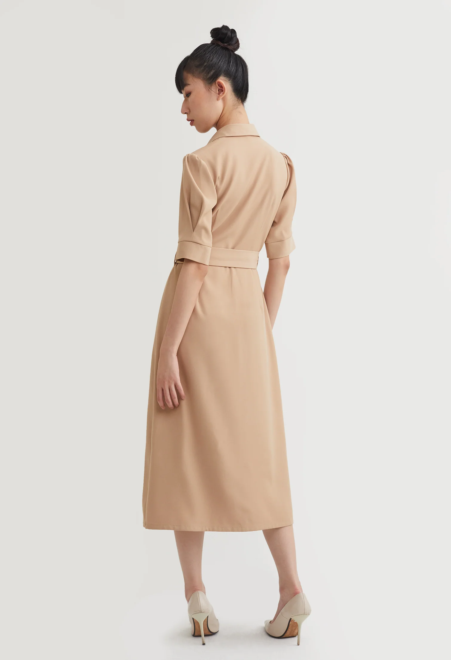 Puff Half Sleeve Belted Dress