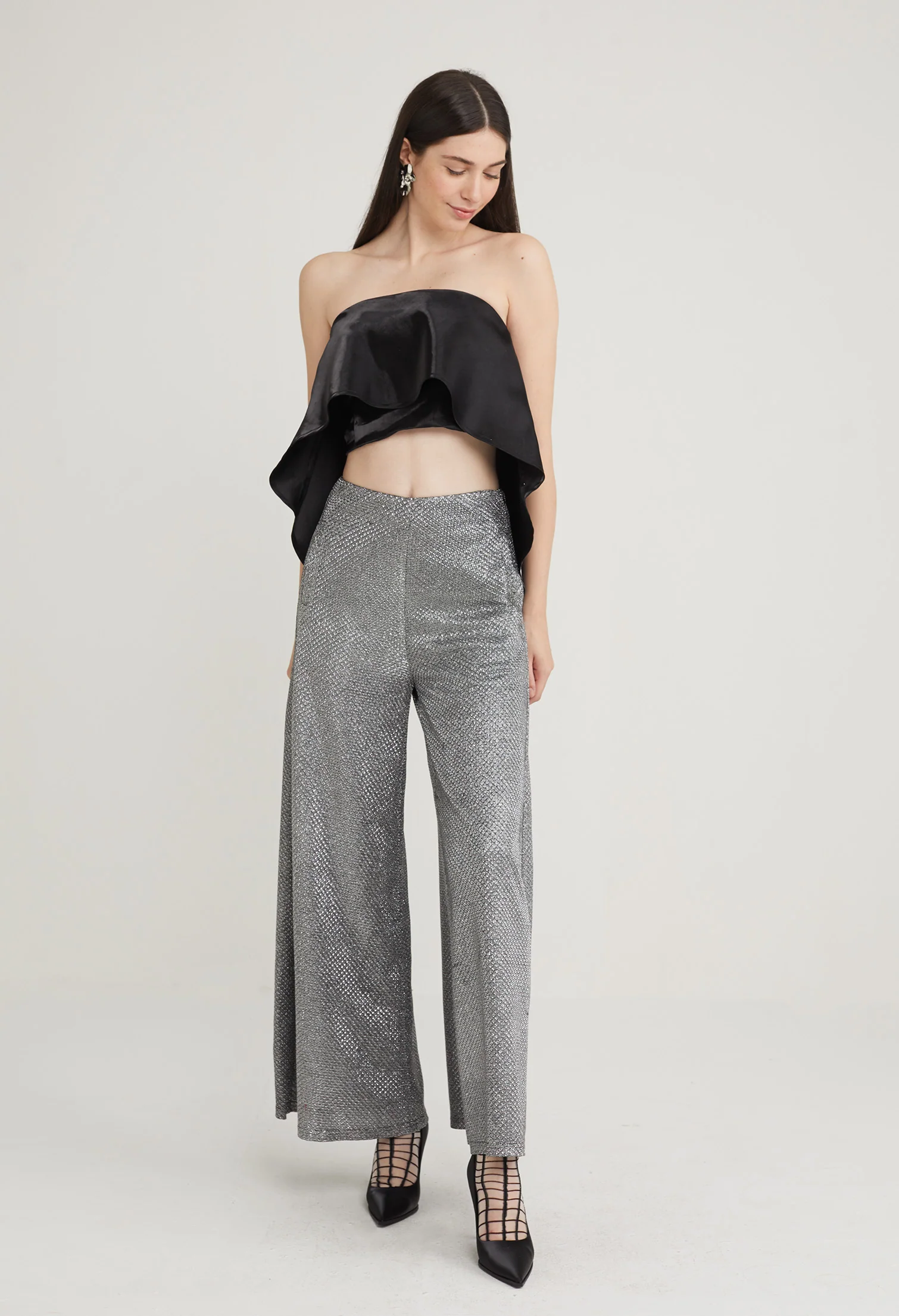 Satin Drop Hem Strapless Top