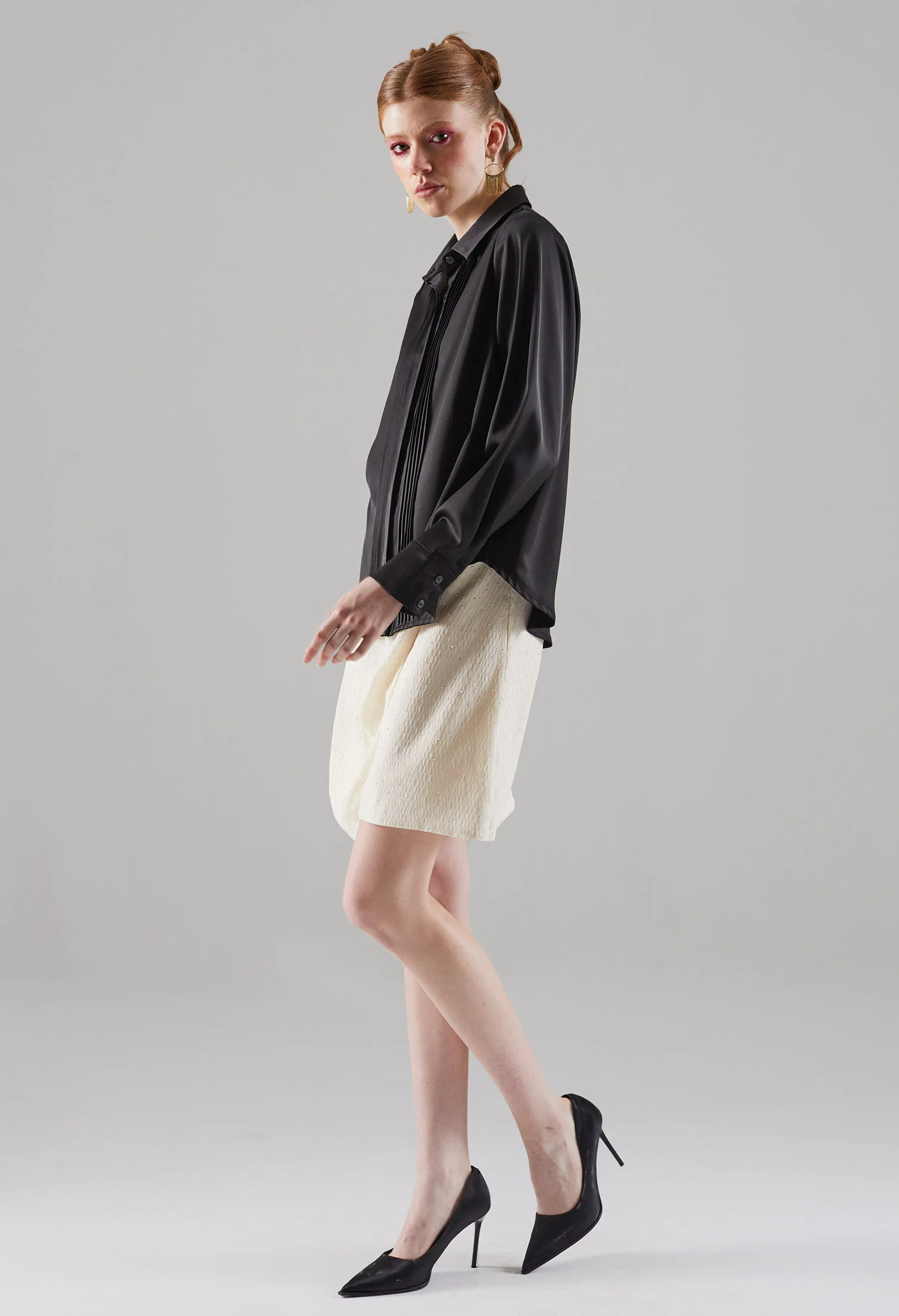 Stellar Pleated Chest Button-Up Blouse