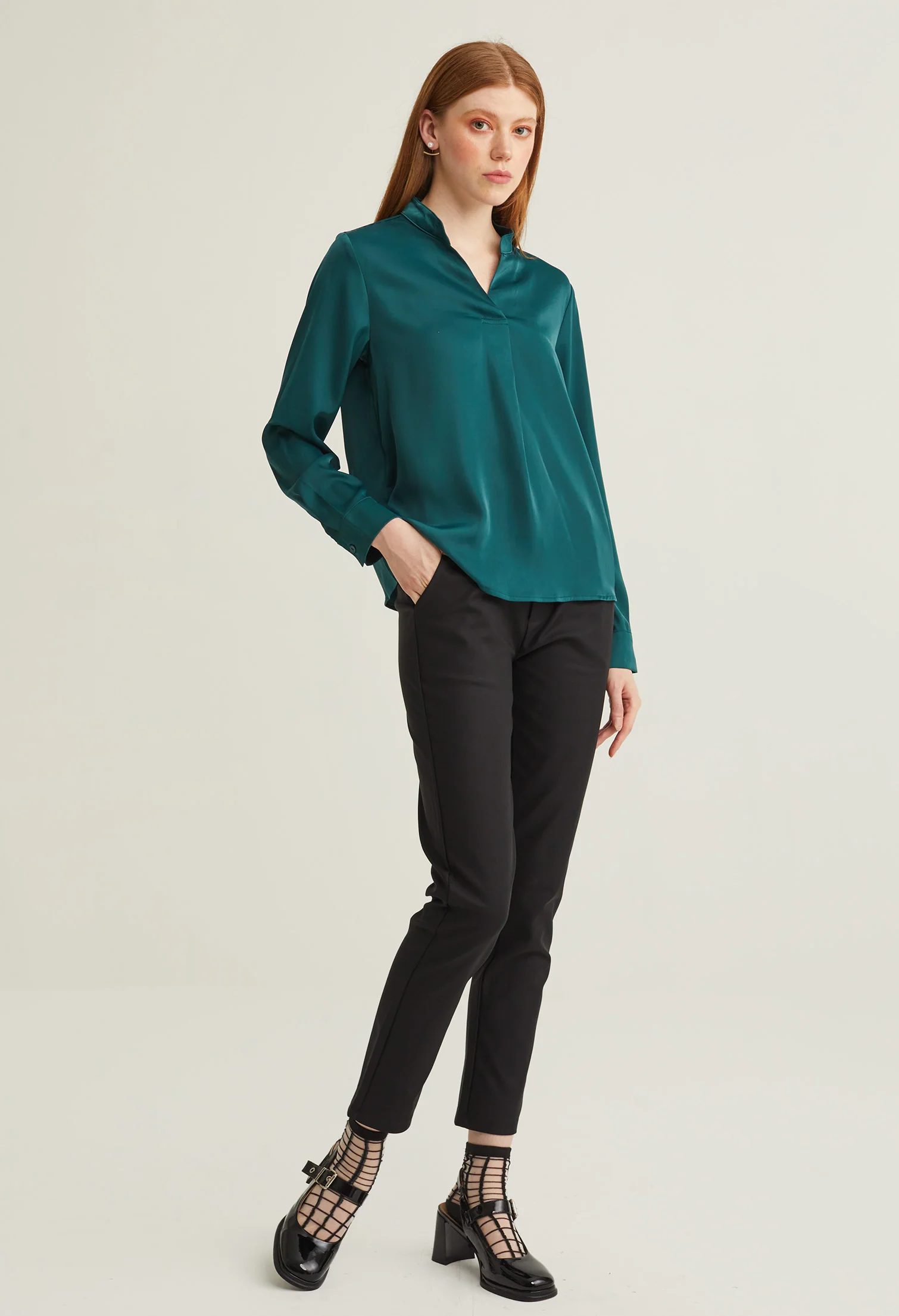 Satin Neck Accent Blouse