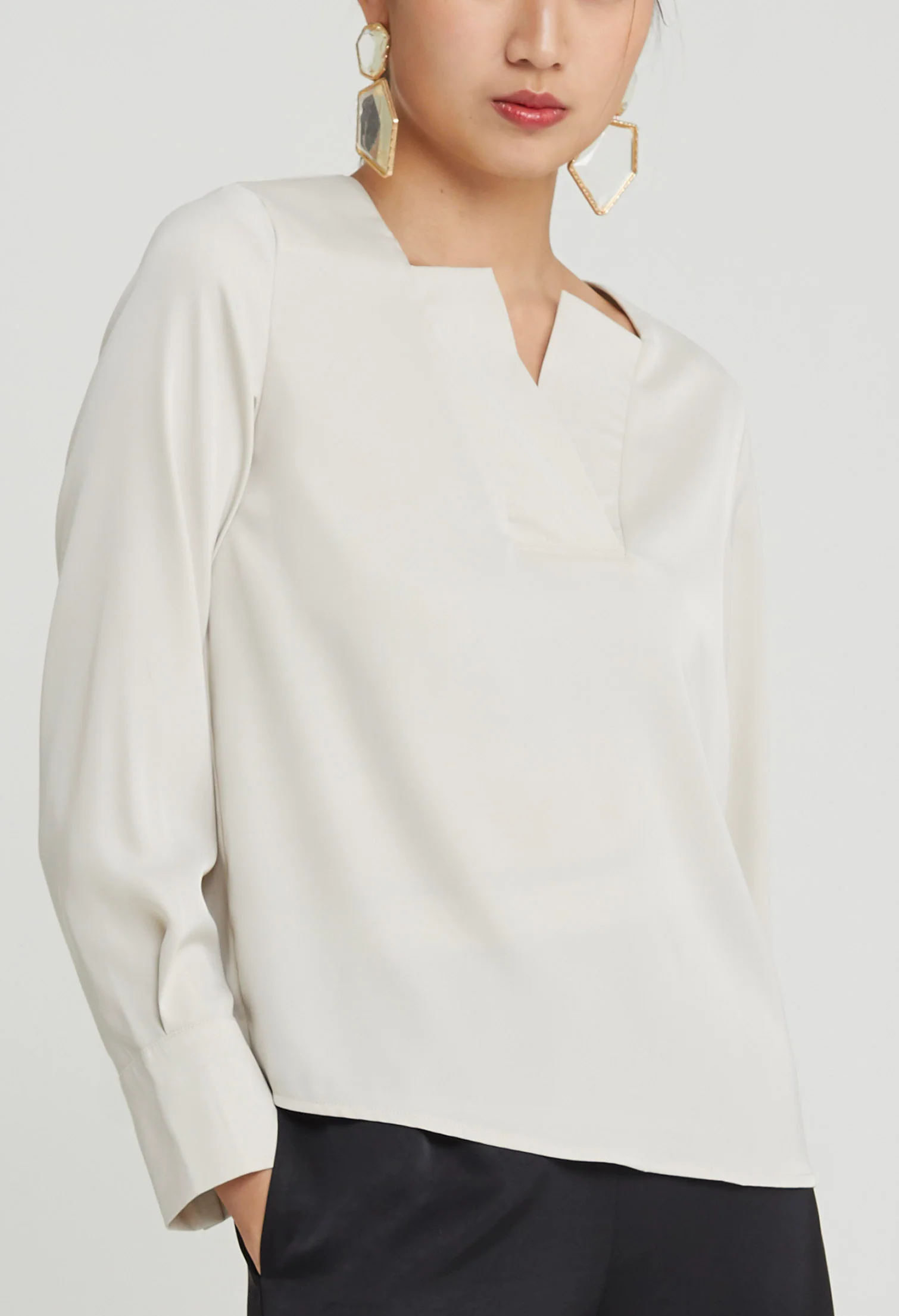 Duchess Satin Reversed Collar Top