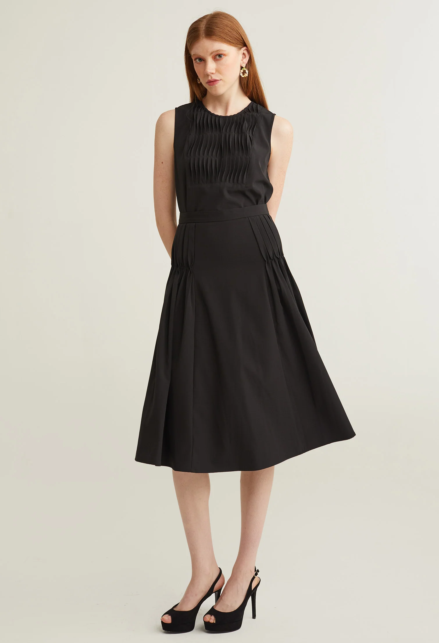 Twist Pleated Umbrella Midi Skirt