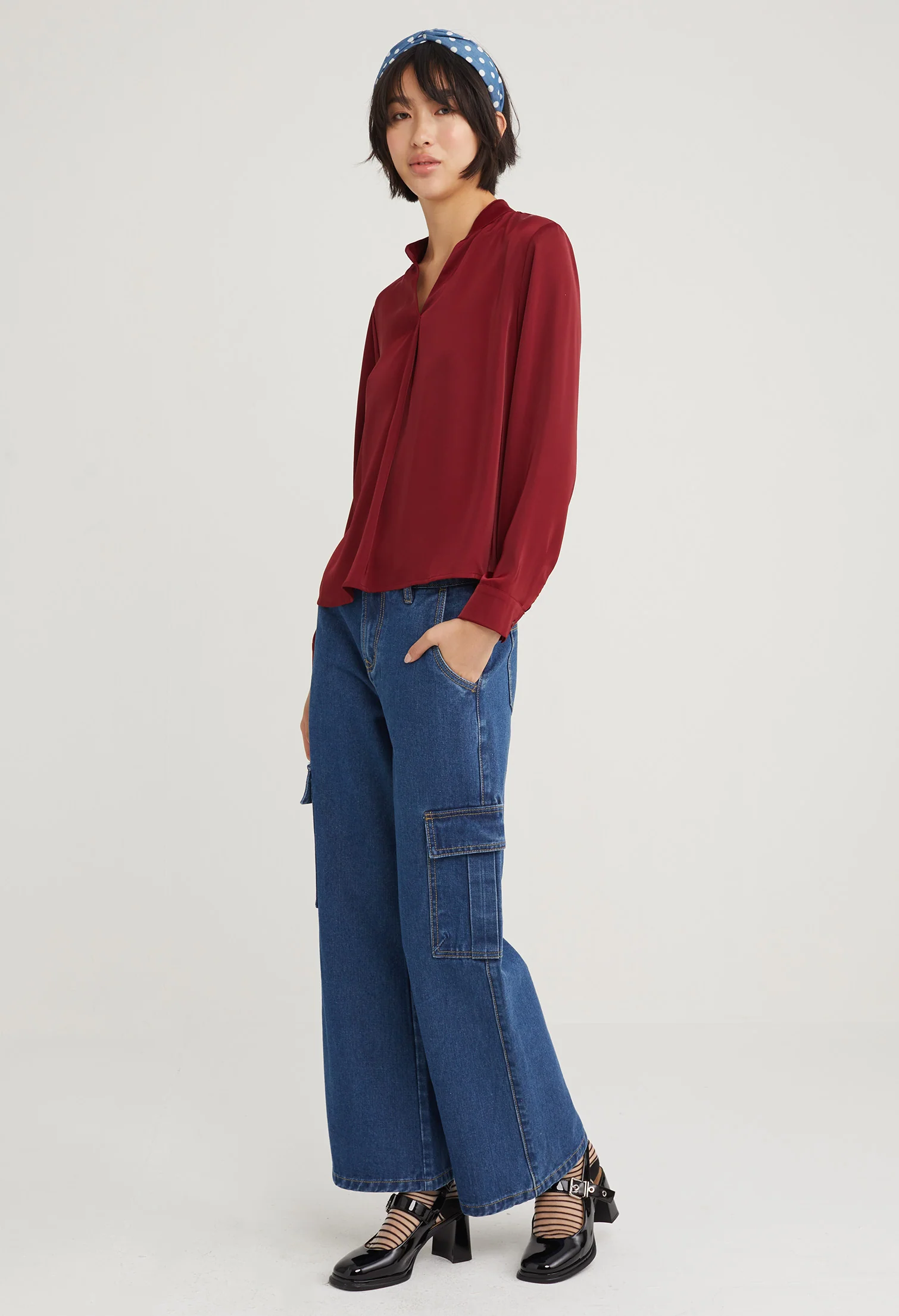 Satin Neck Accent Blouse