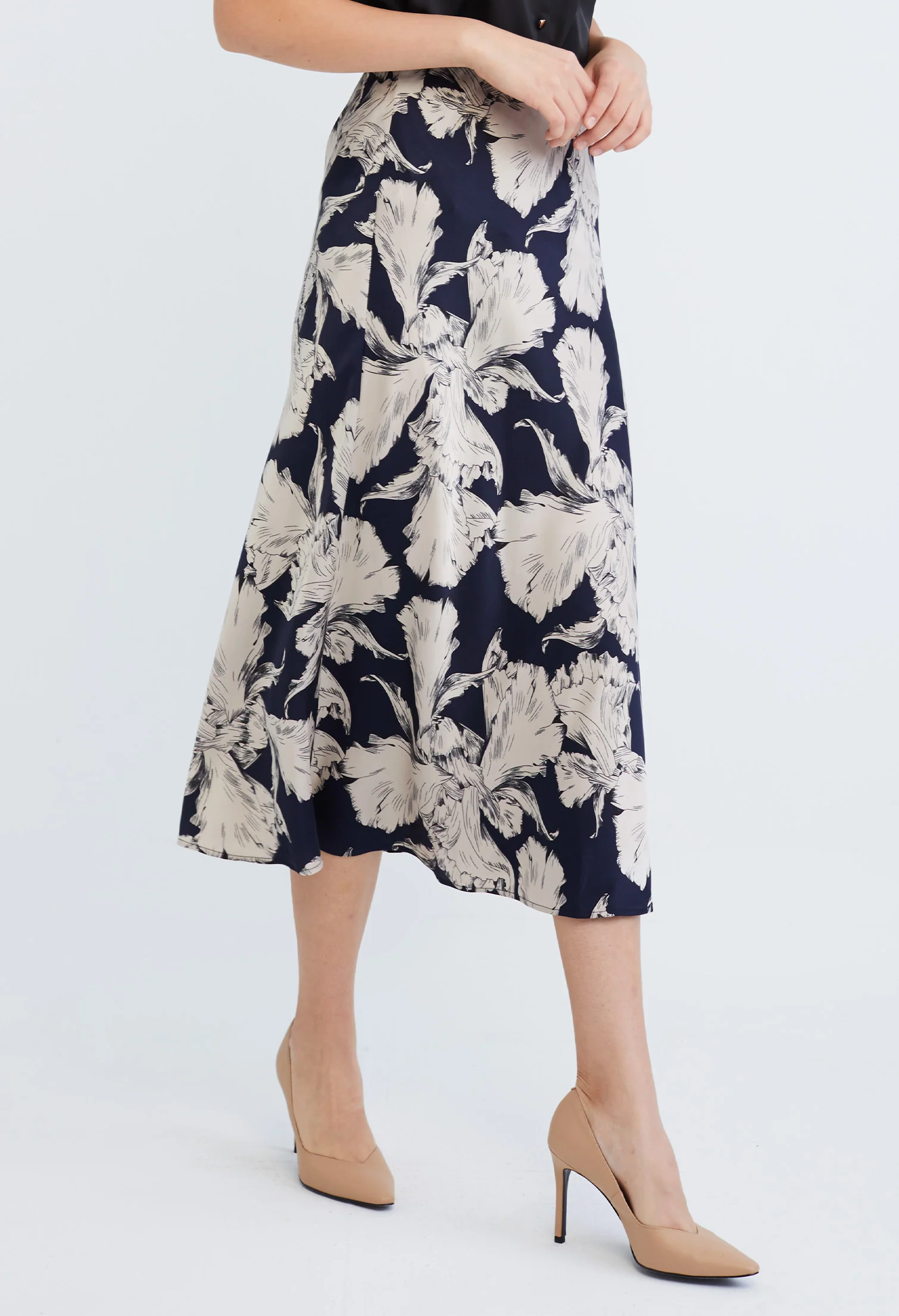 Midi Satin A-Line Skirt