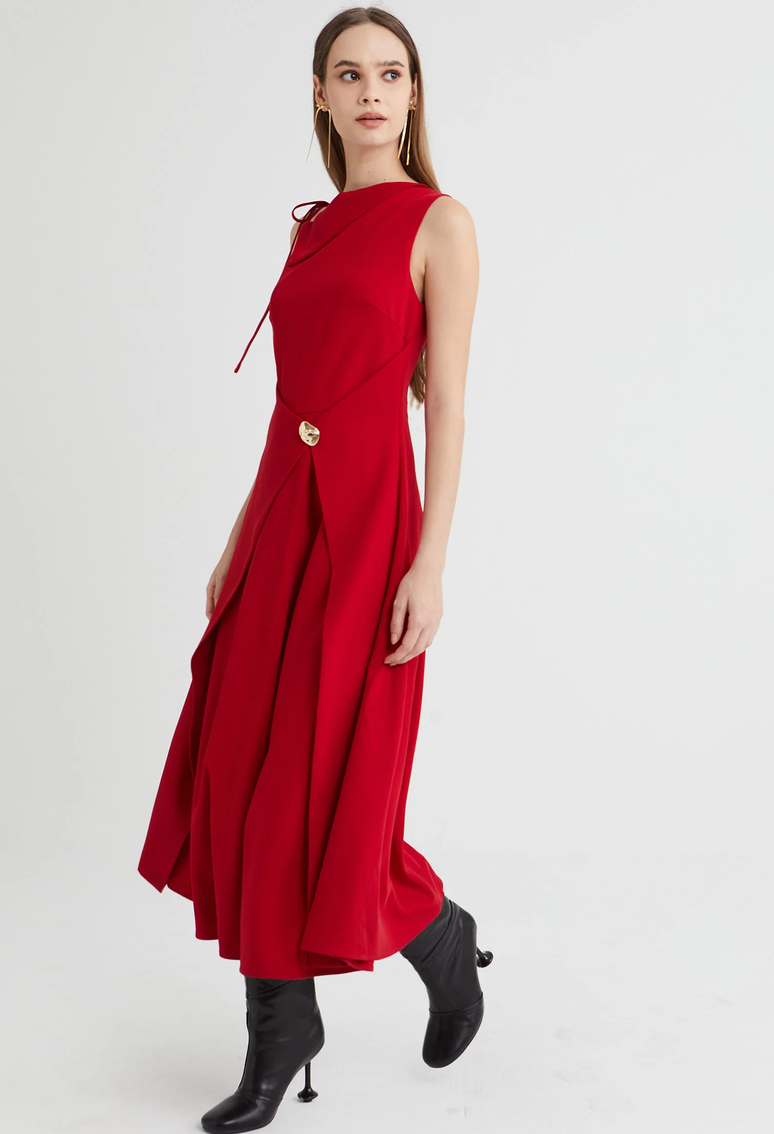 Asymmetric Drape Midi Dress