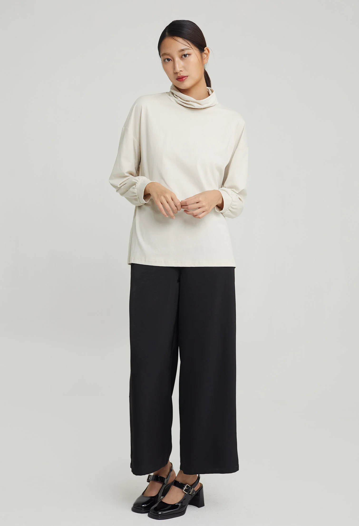 Casual Long Sleeves Turtle-Neck Top