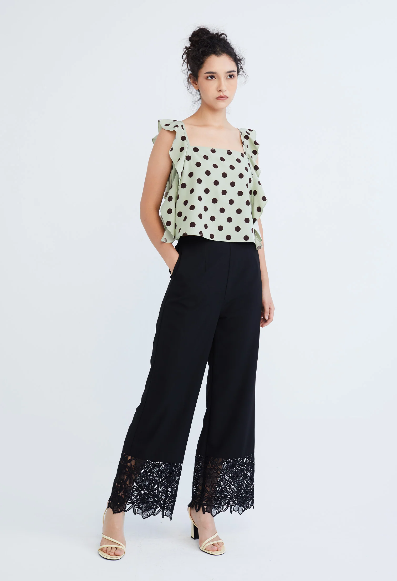 Peekaboo Guipure Lace Hemmed Straight Cut Pants