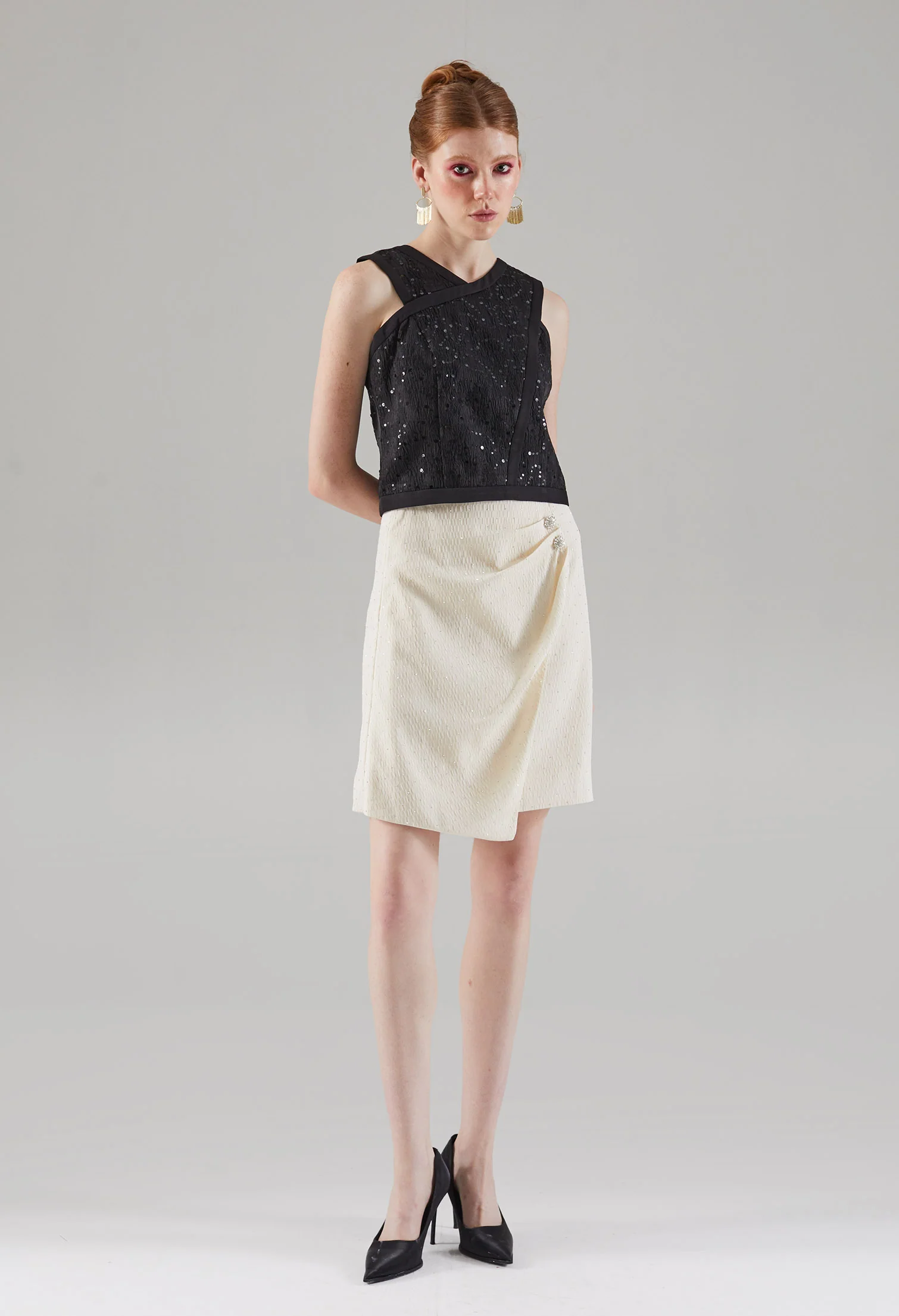 Shimmery Surplice Sleeveless Top