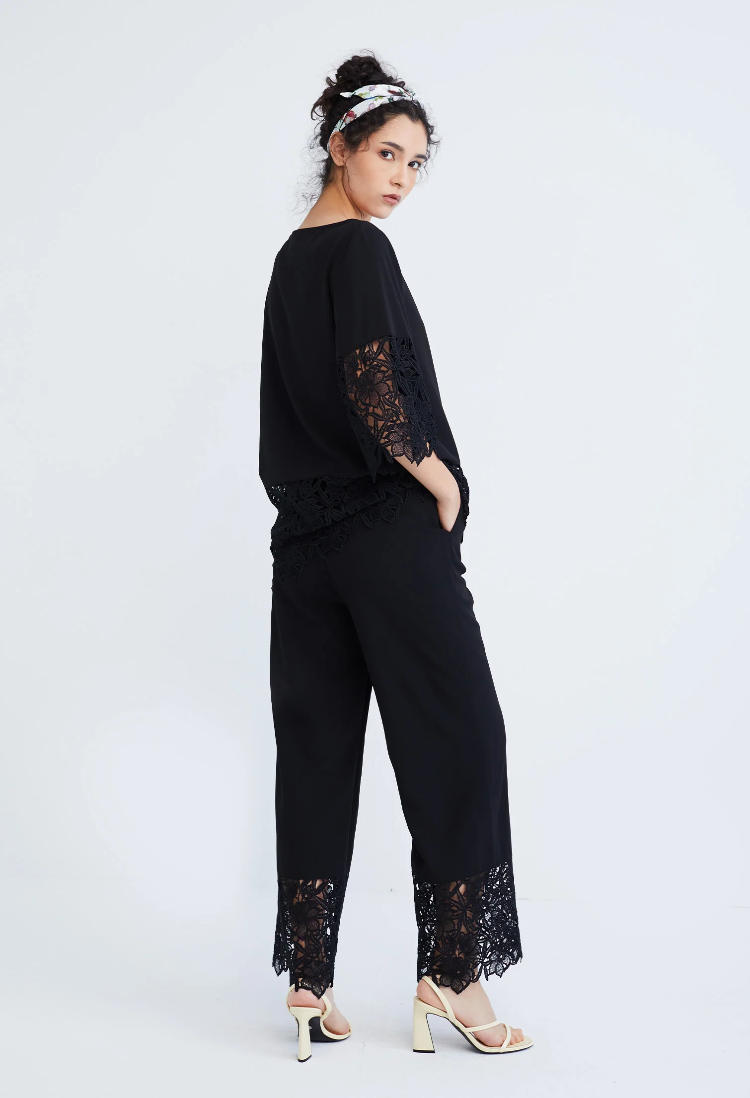 Peekaboo Guipure Lace Hemmed Straight Cut Pants