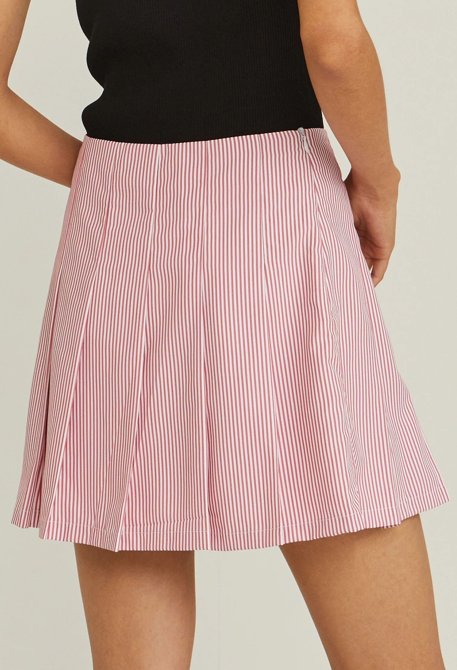 Pleated Pinstripe Panneled Skirt