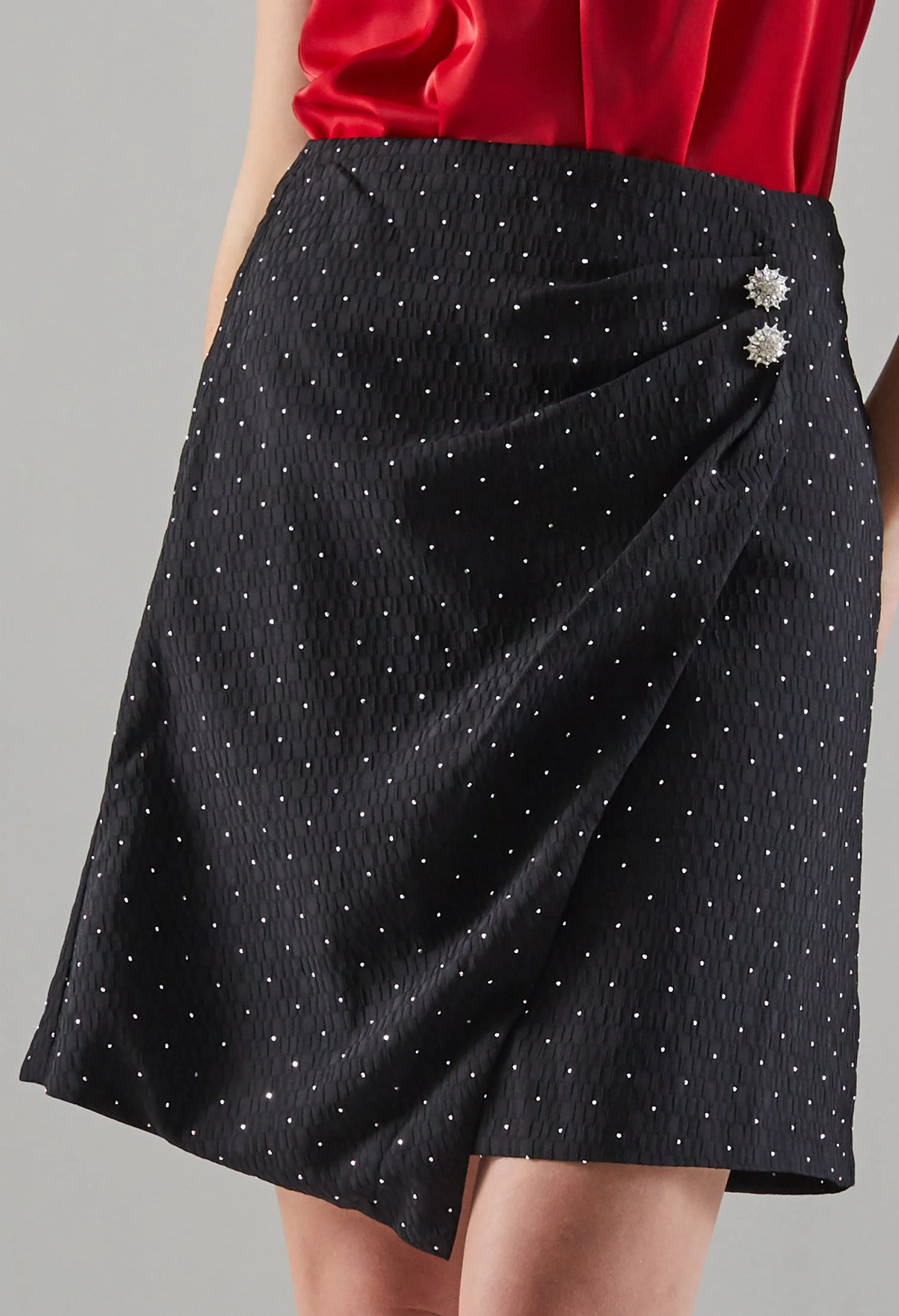 Rhinestone Faux Wrap Skirt