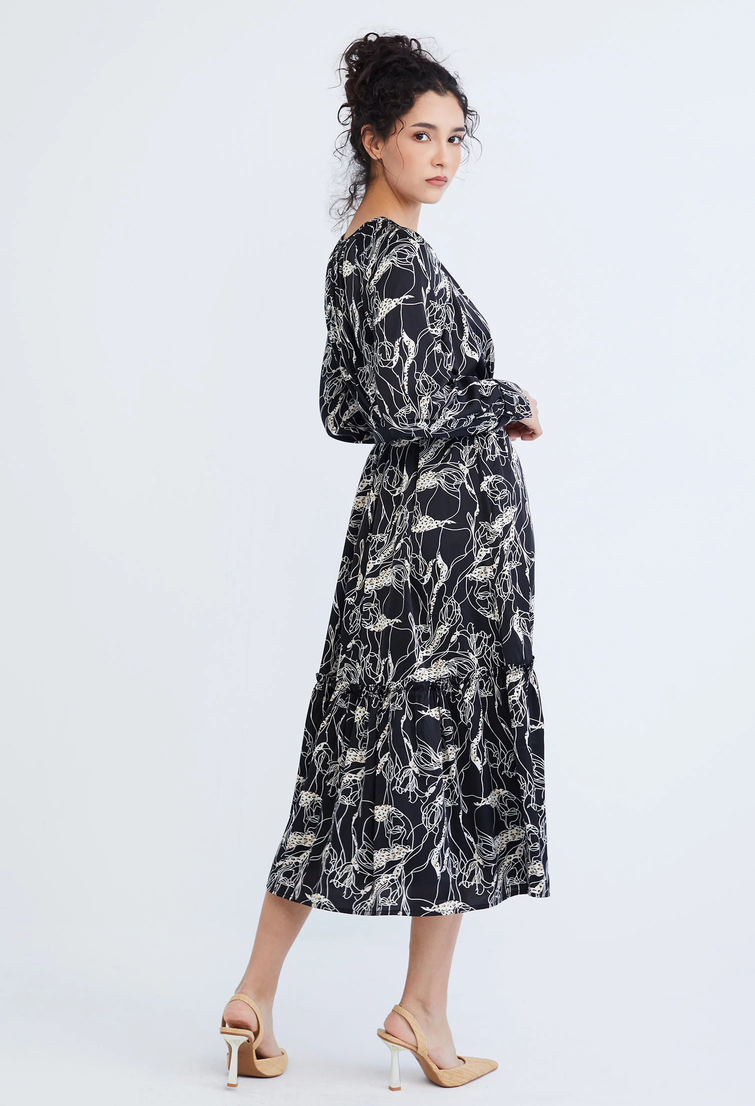Abstract Allover Flora Belted Dress