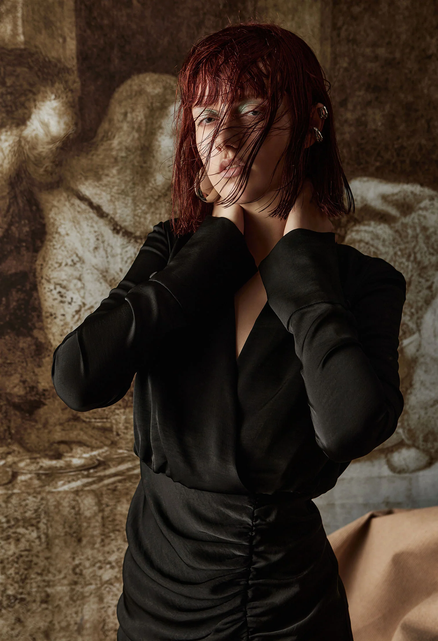 nichii X NURITA HARITH Cinched Waist Side Ruched Collared Maxi Dress