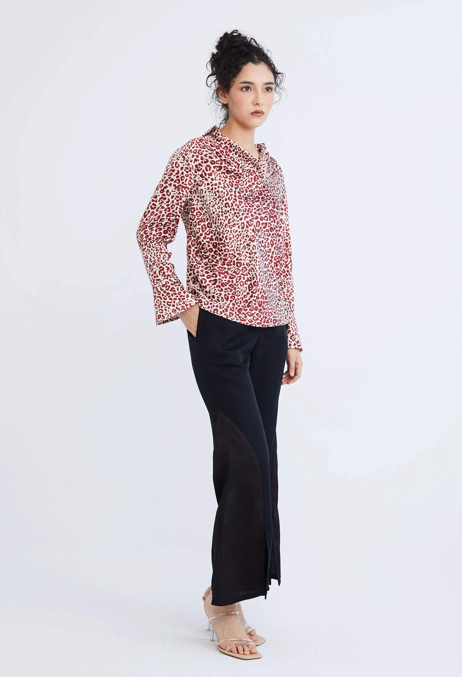 Leopard Spotted Cowl Drop Neckline Blouse