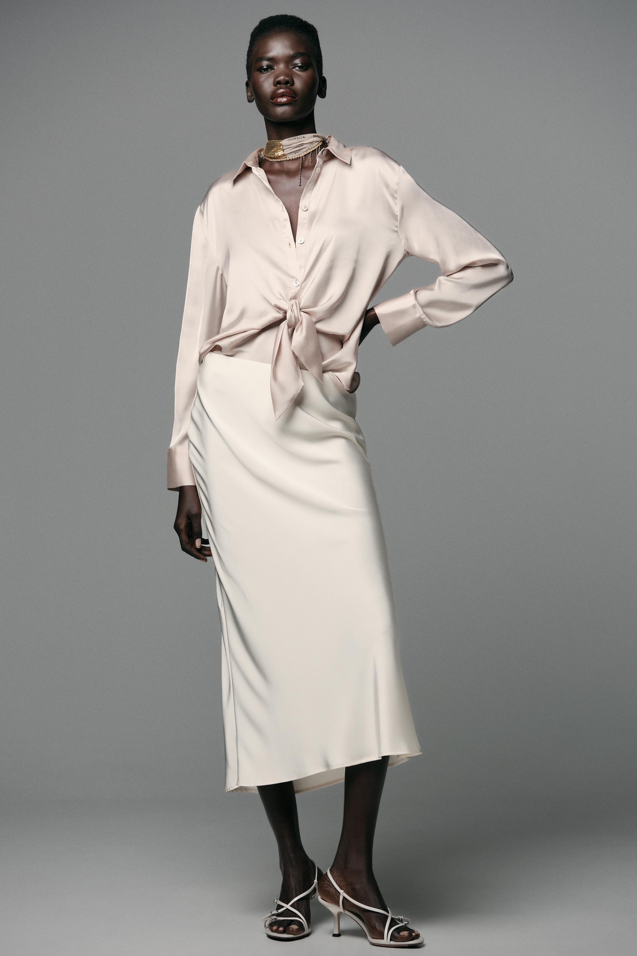 KNOTTED SATIN EFFECT SHIRT