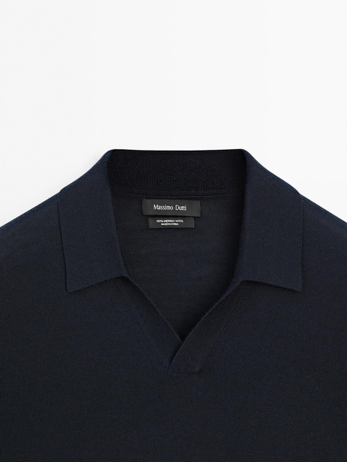 100% merino wool knit polo sweater