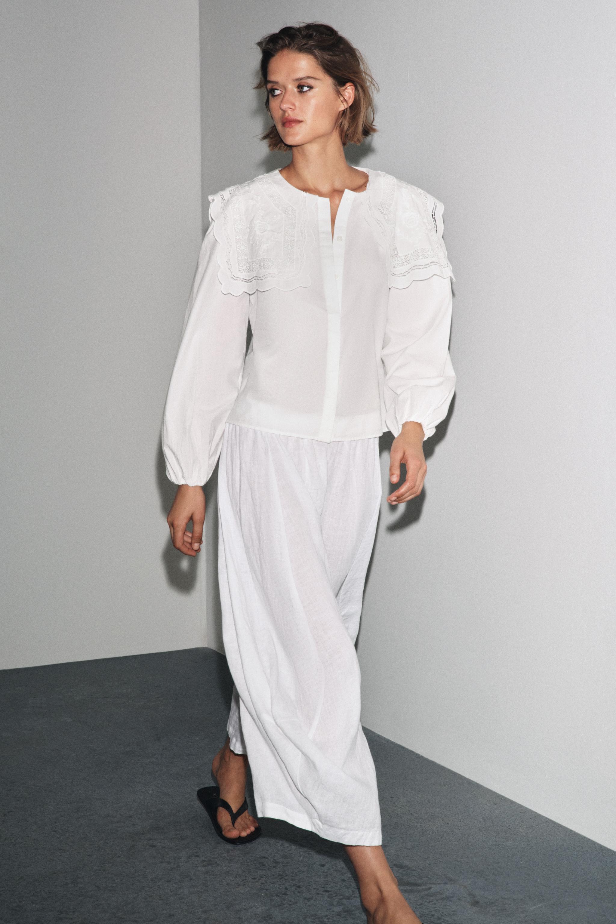 ZW COLLECTION EMBROIDERED COLLAR POPLIN SHIRT