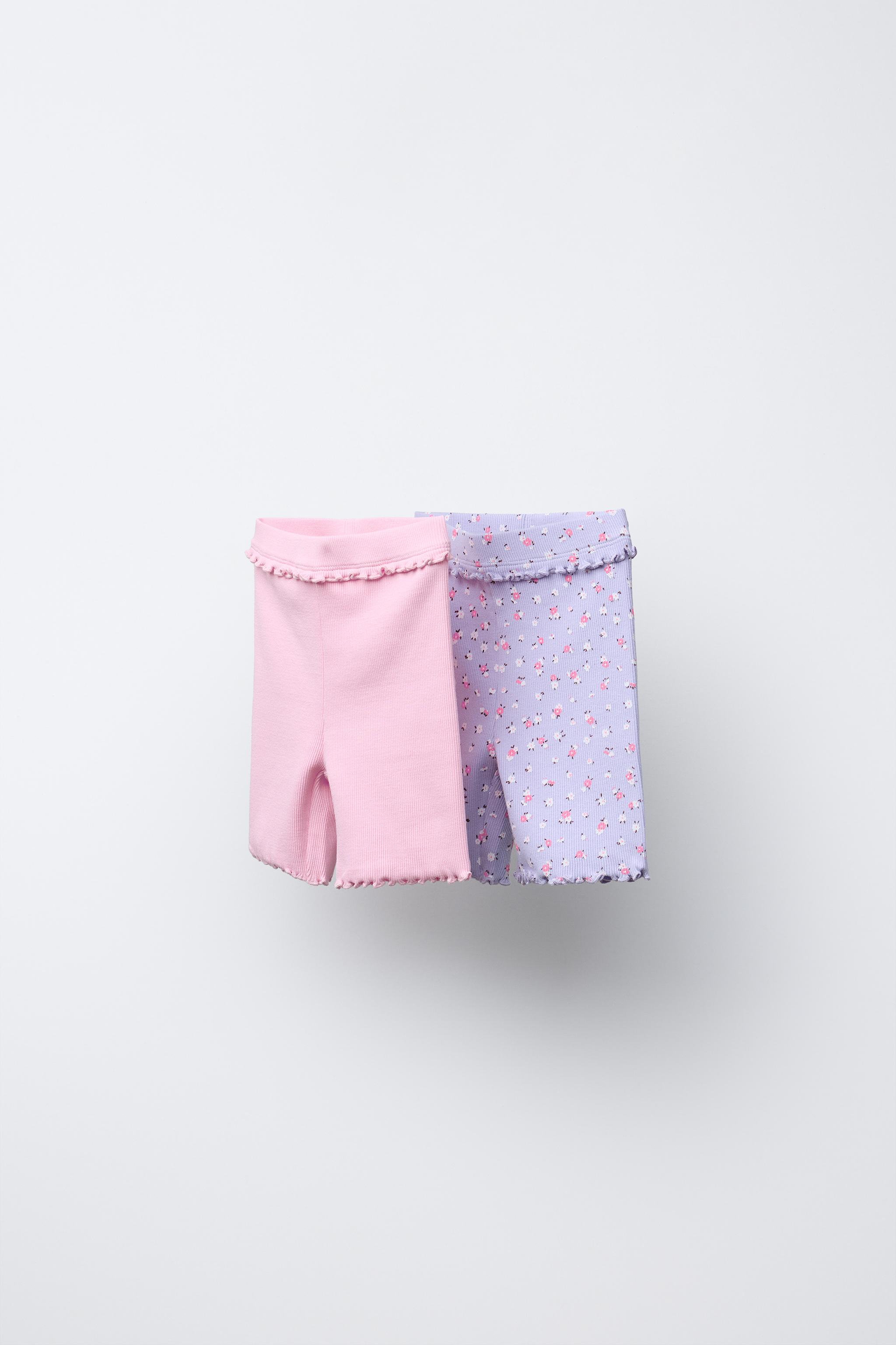 PACK OF TWO FLORAL RIBBED BIKER LEGGINGS