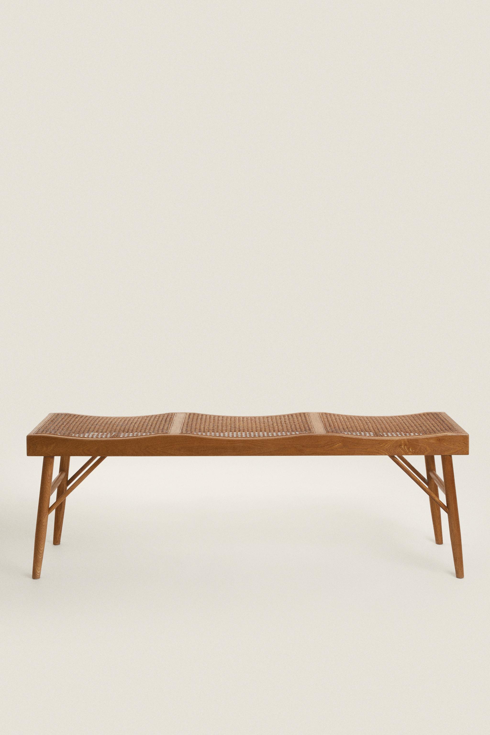 WOOD AND RATTAN BENCH