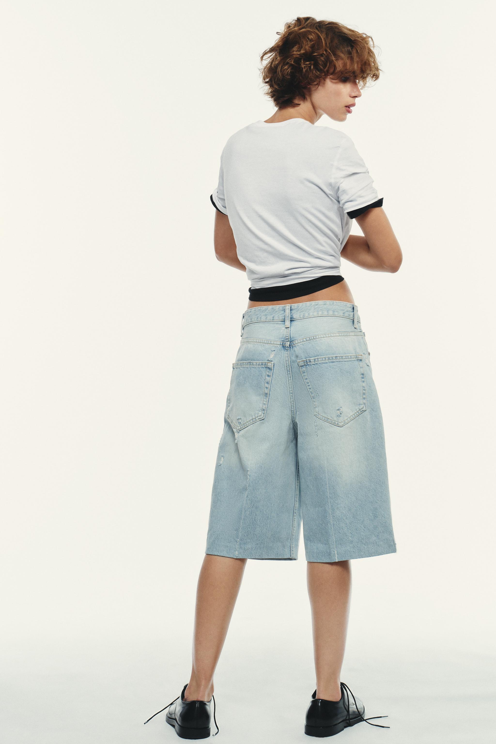 RIPPED MID-RISE TRF DENIM JORTS