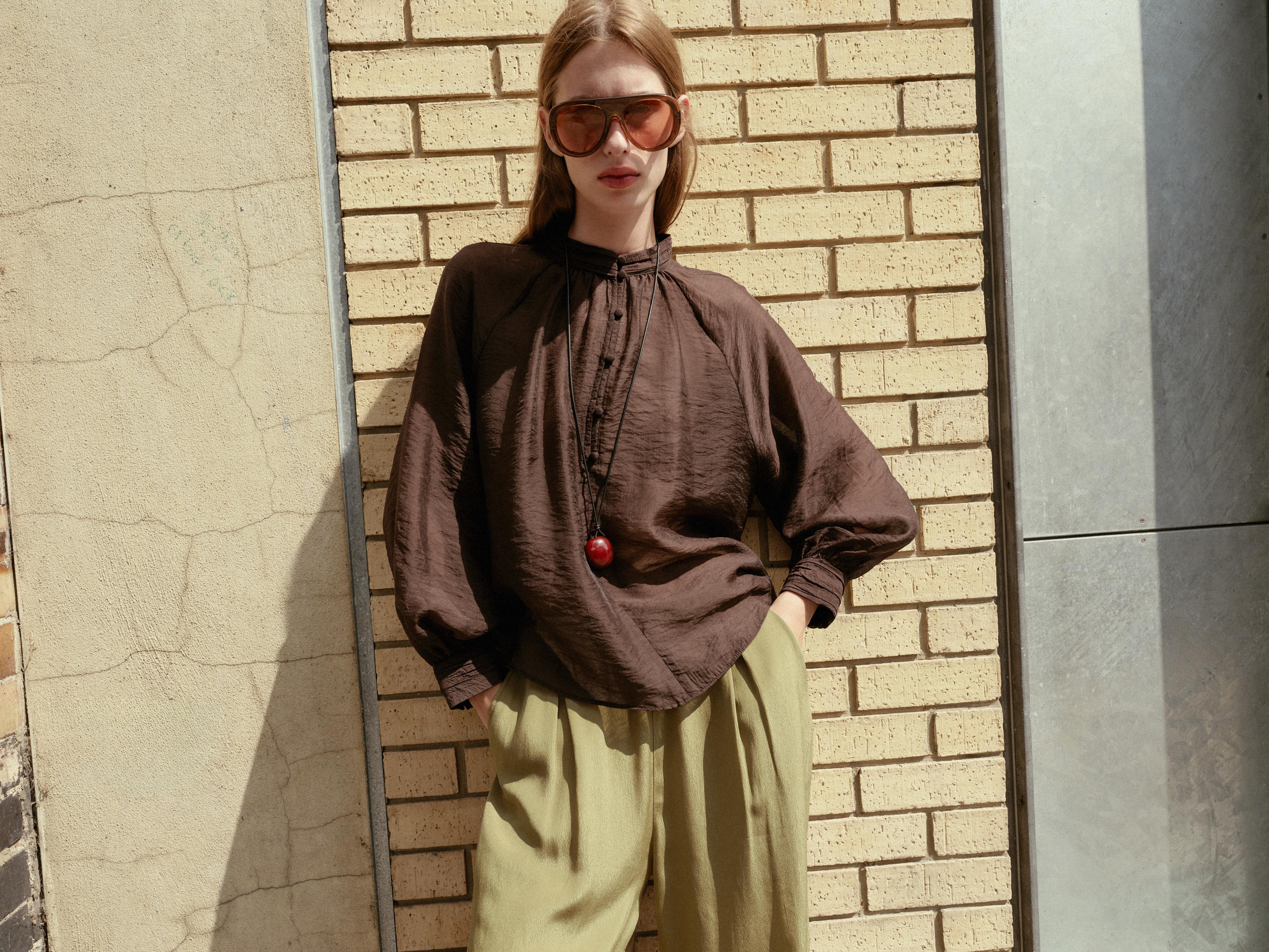 SHEER BALLOON SLEEVE BLOUSE