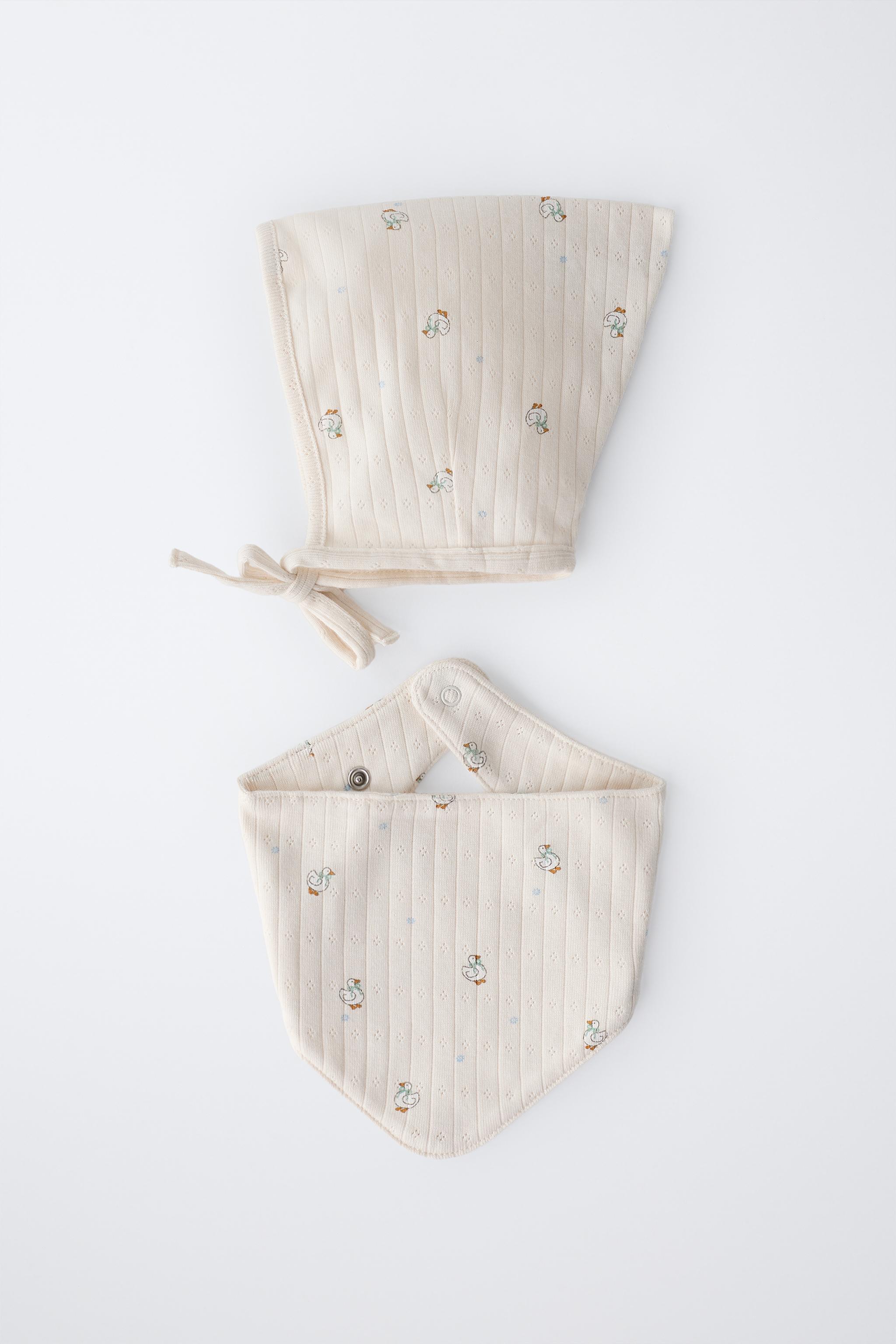 GOOSE PRINT BONNET AND BANDANA SET