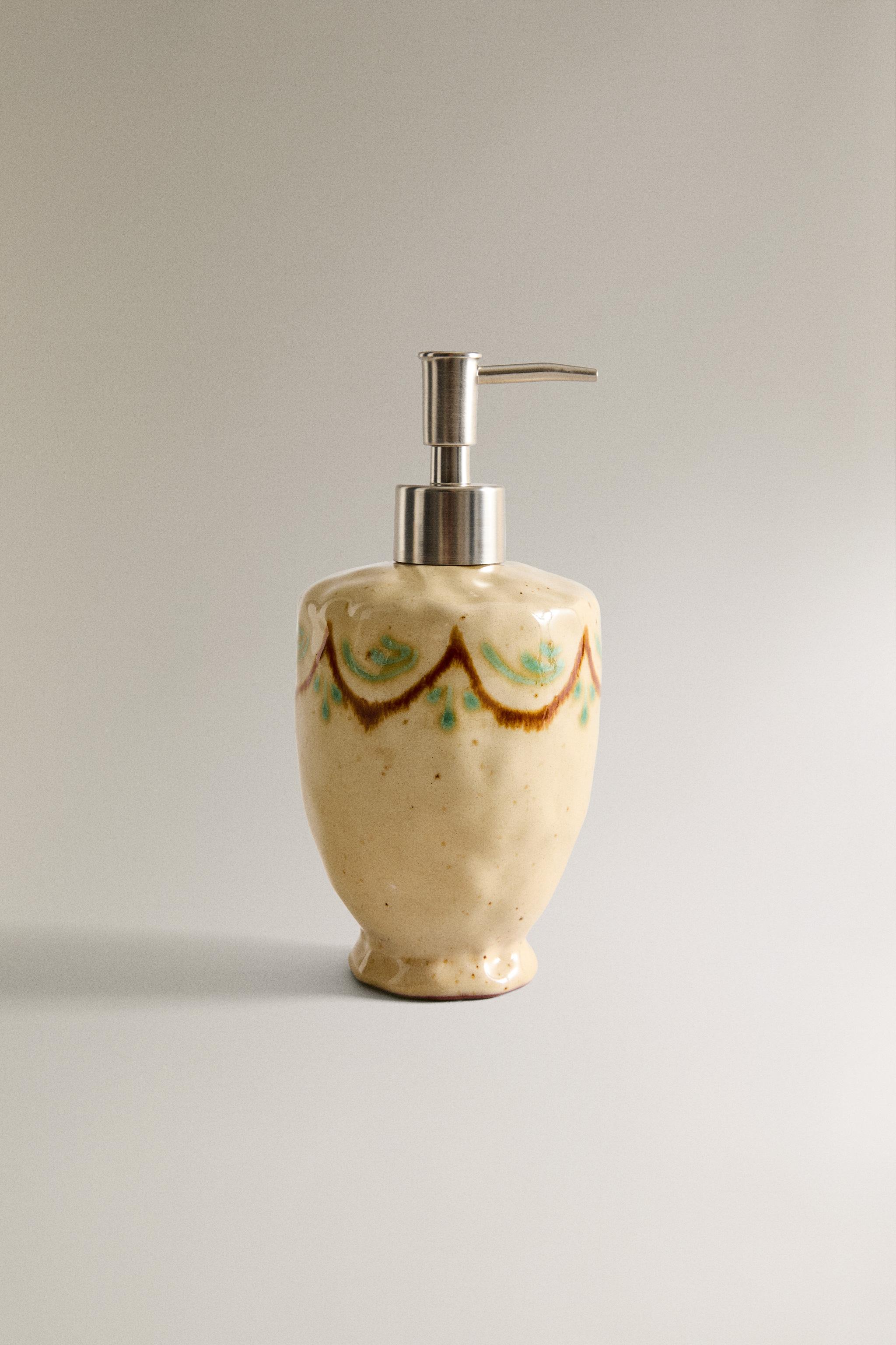 PAINTED CERAMIC SOAP DISPENSER