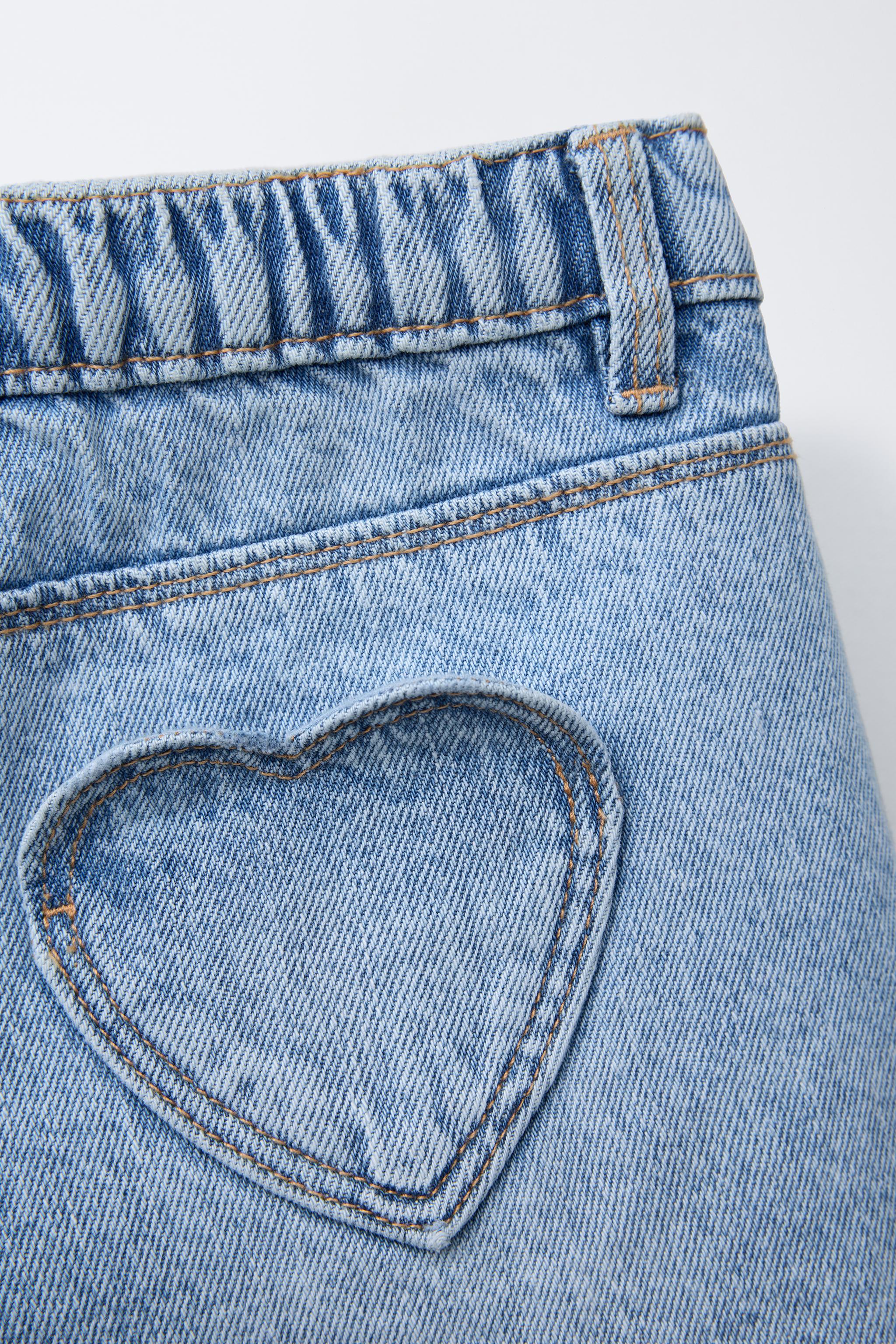 HIGH WAIST HEART POCKET DENIM SHORTS