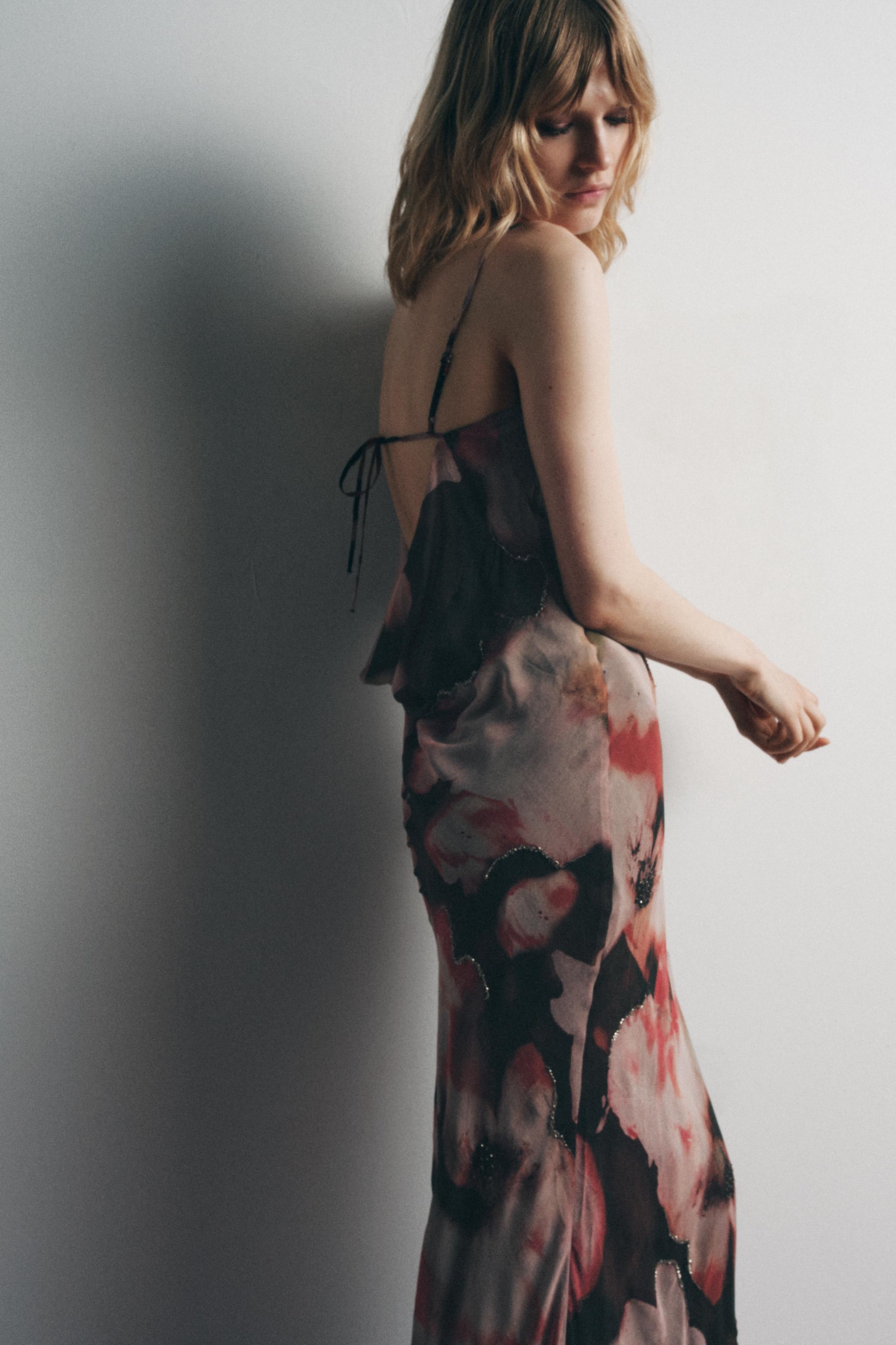 BEADED FLORAL PRINT DRESS