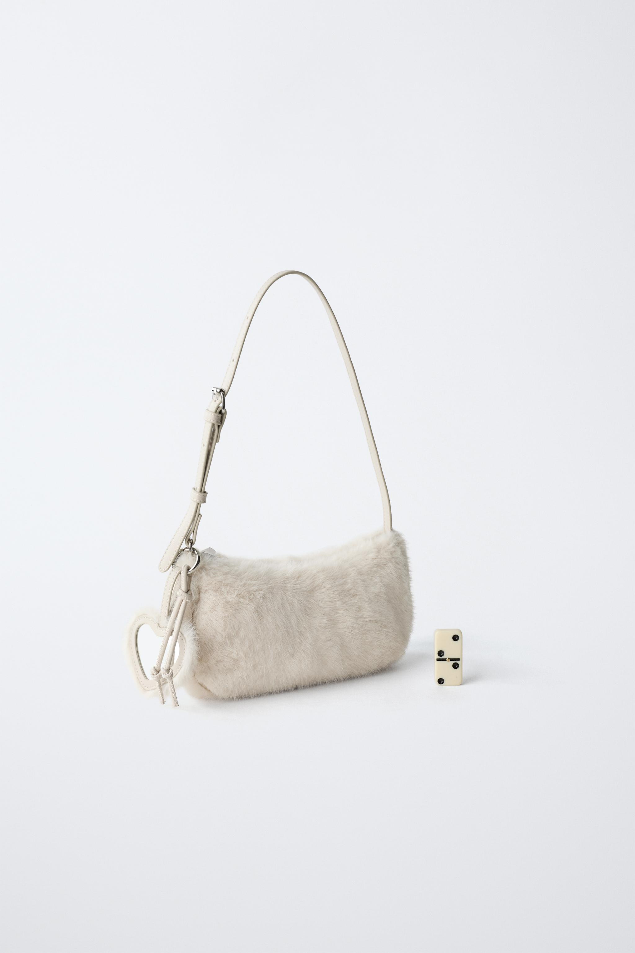 FAUX FUR SHOULDER BAG WITH CHARM