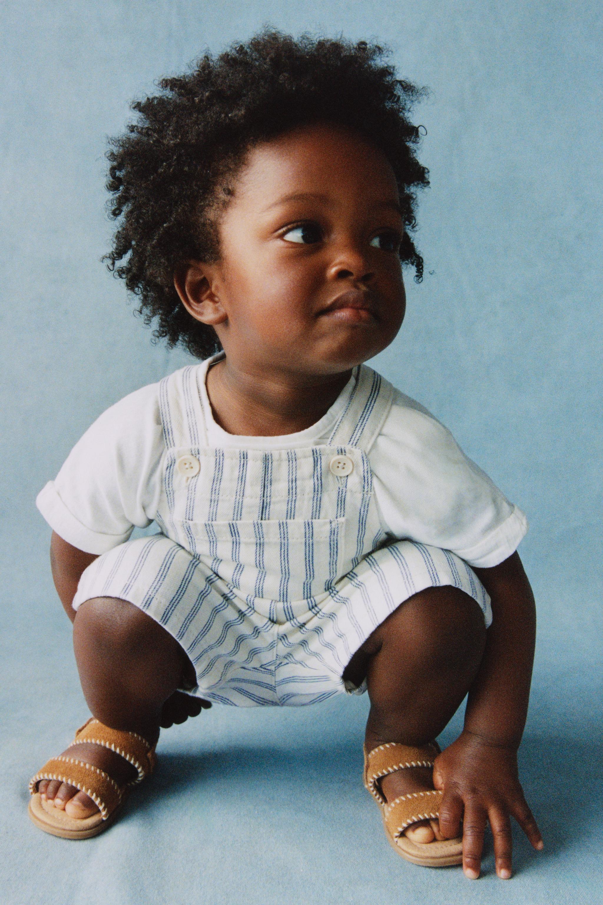 STRIPED TWILL OVERALL SHORTS