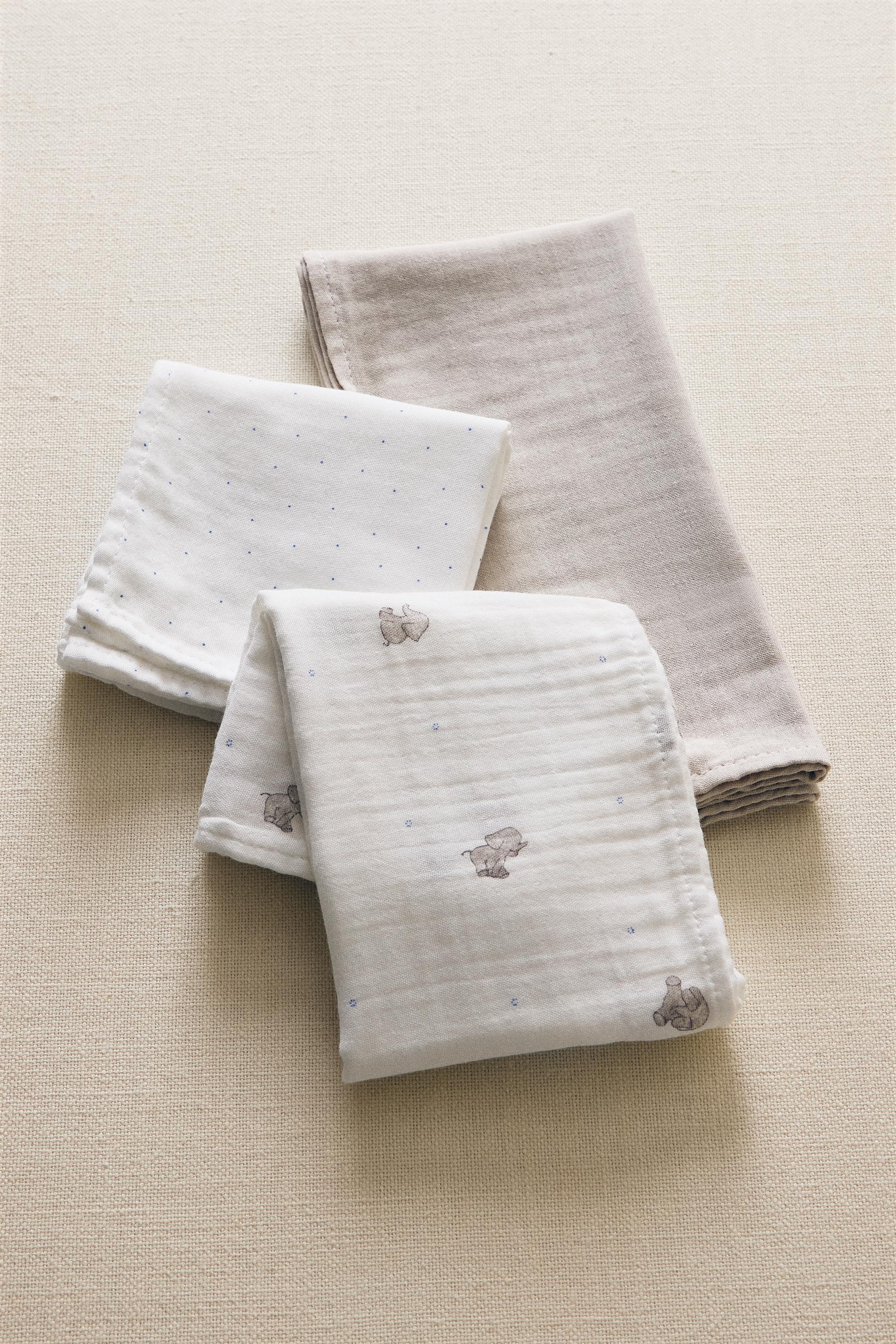 SET OF CHILDREN'S ELEPHANT MUSLIN CLOTHS (SET OF 3)