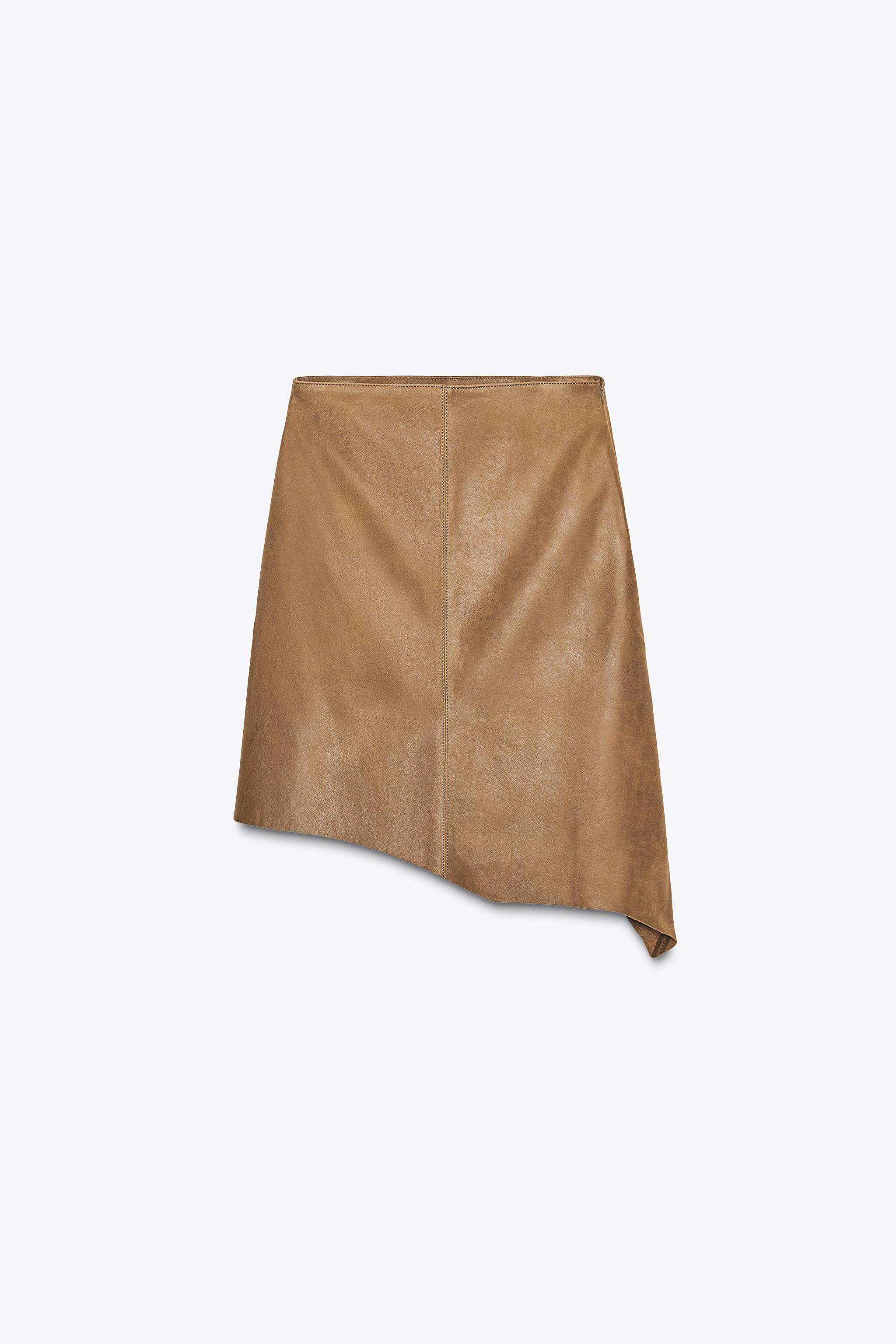 ASYMMETRIC LEATHER MIDI SKIRT